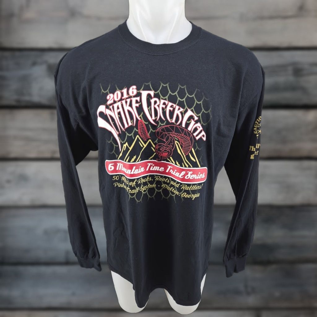 Gildan 12th Annual Snake Creek Gap 6 Mountain Time Trial Series Shirt XL Black Mens T-Shirt Long Sleeve Gildan Regular Size XL Size US XL / EU 56 / 4 - 1 Thumbnail