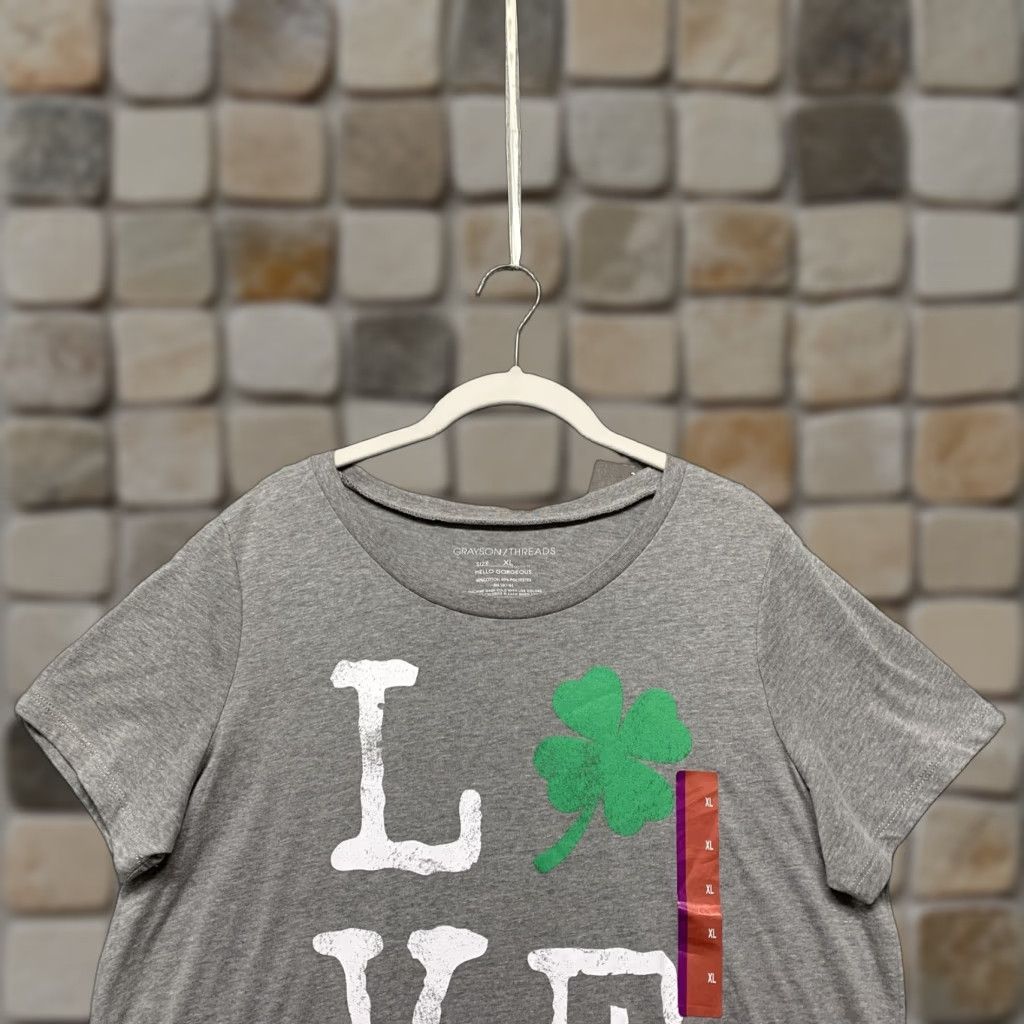 Vintage Grayson Threads T-Shirt Woman’s Irish Gray XL LOVE Four Leaf Clover Shirt Womens XL Gray Clover Size XL / US 12-14 / IT 48-50 - 1 Thumbnail