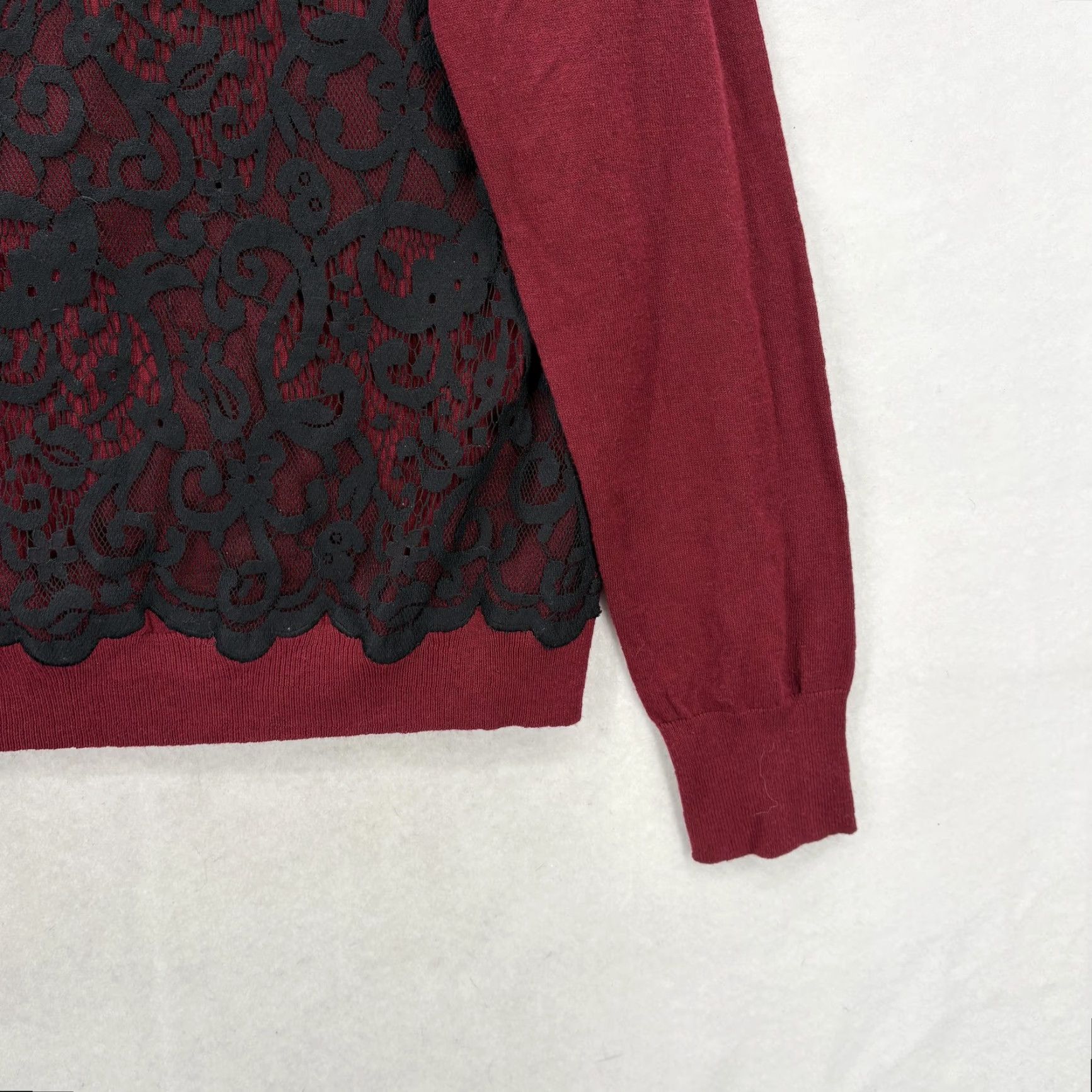 Ann Taylor Ann Taylor Sweater Womens XL Red Black Lace Floral Knit Crewneck Pullover NWT Size XL / US 12-14 / IT 48-50 - 3 Thumbnail