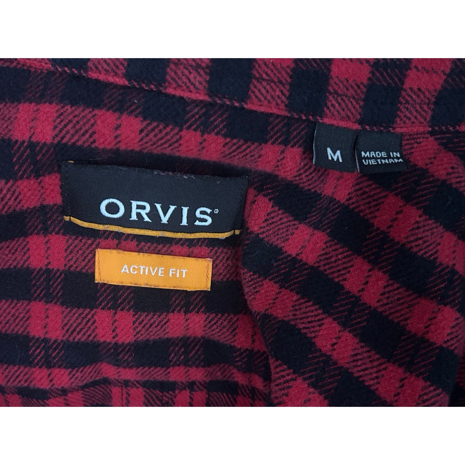 Orvis Orvis Mens Medium Red Black Check Flannel Shirt Active Fit Size US M / EU 48-50 / 2 - 6 Thumbnail