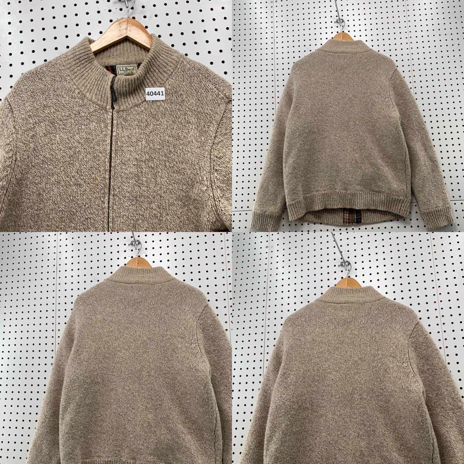 Vintage LL Bean Lambswool Knit Zip Jacket Mens Large Brown Flannel Lined Bomber Jacket 21x27.5 Size US L / EU 52-54 / 3 - 11 Thumbnail