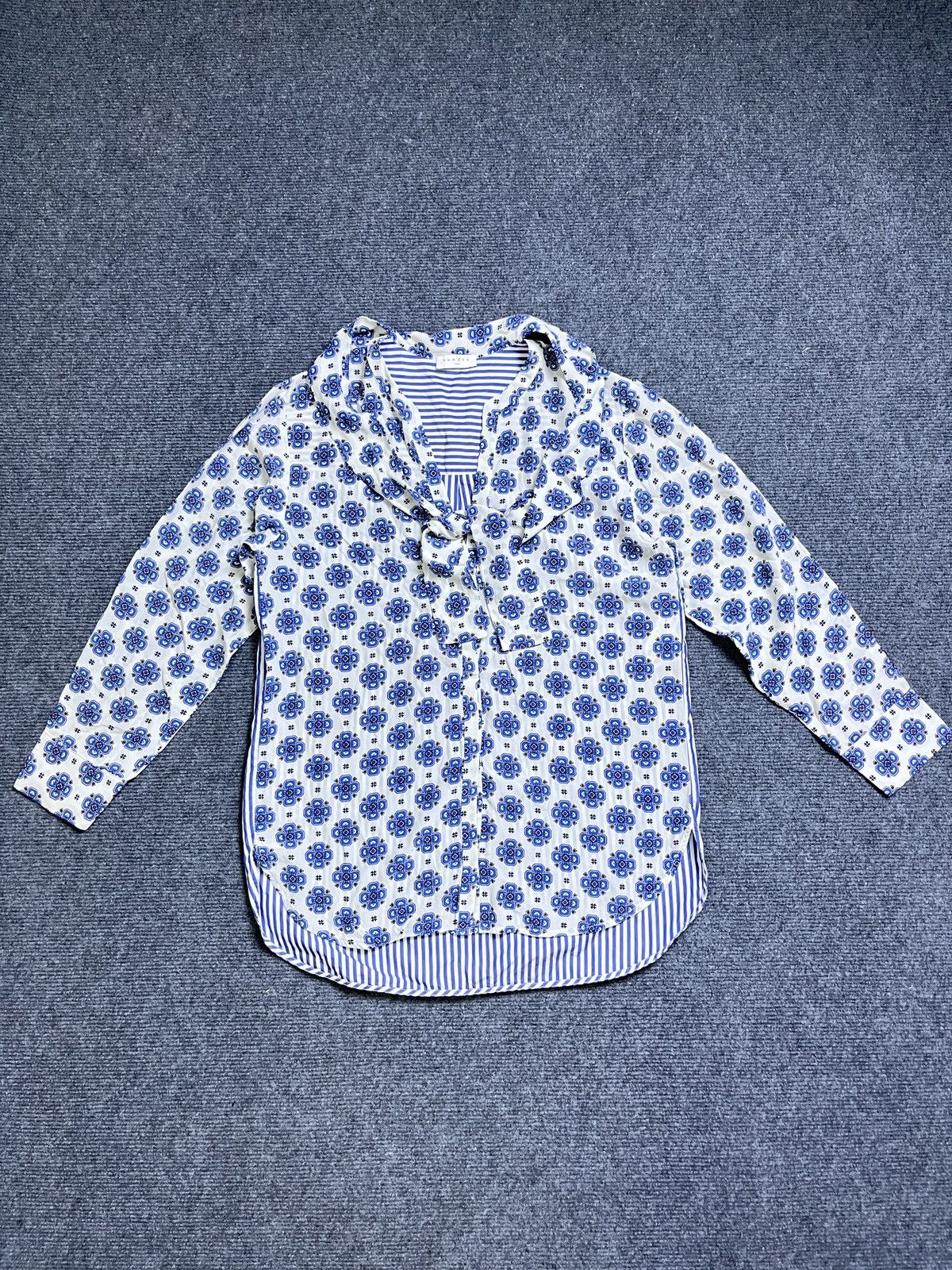 Sandro Sandro Blanc Mixed Pattern Silk Blouse (White) Size S / US 4 / IT 40 - 2 Thumbnail