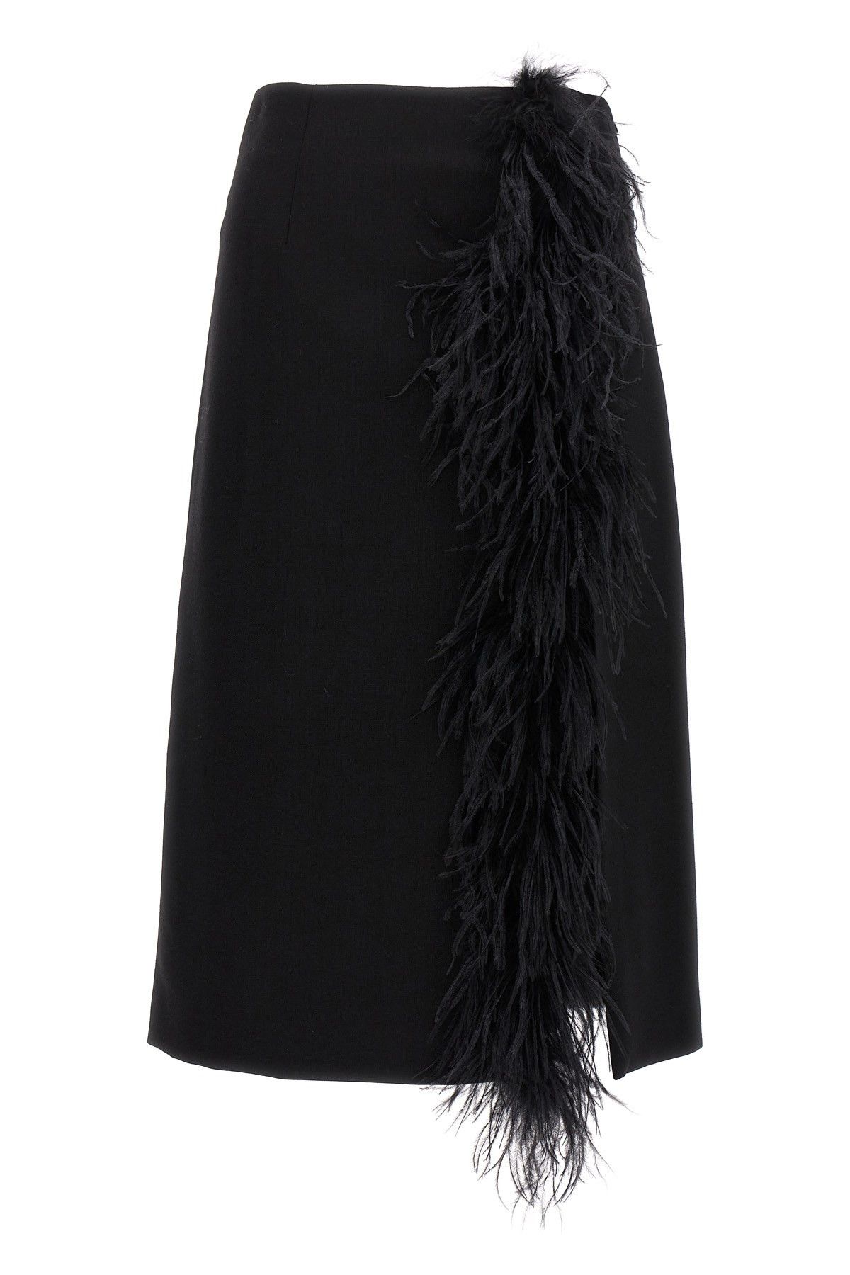 image of Prada Feather Midi Skirt in Black, Women's (Size 27)