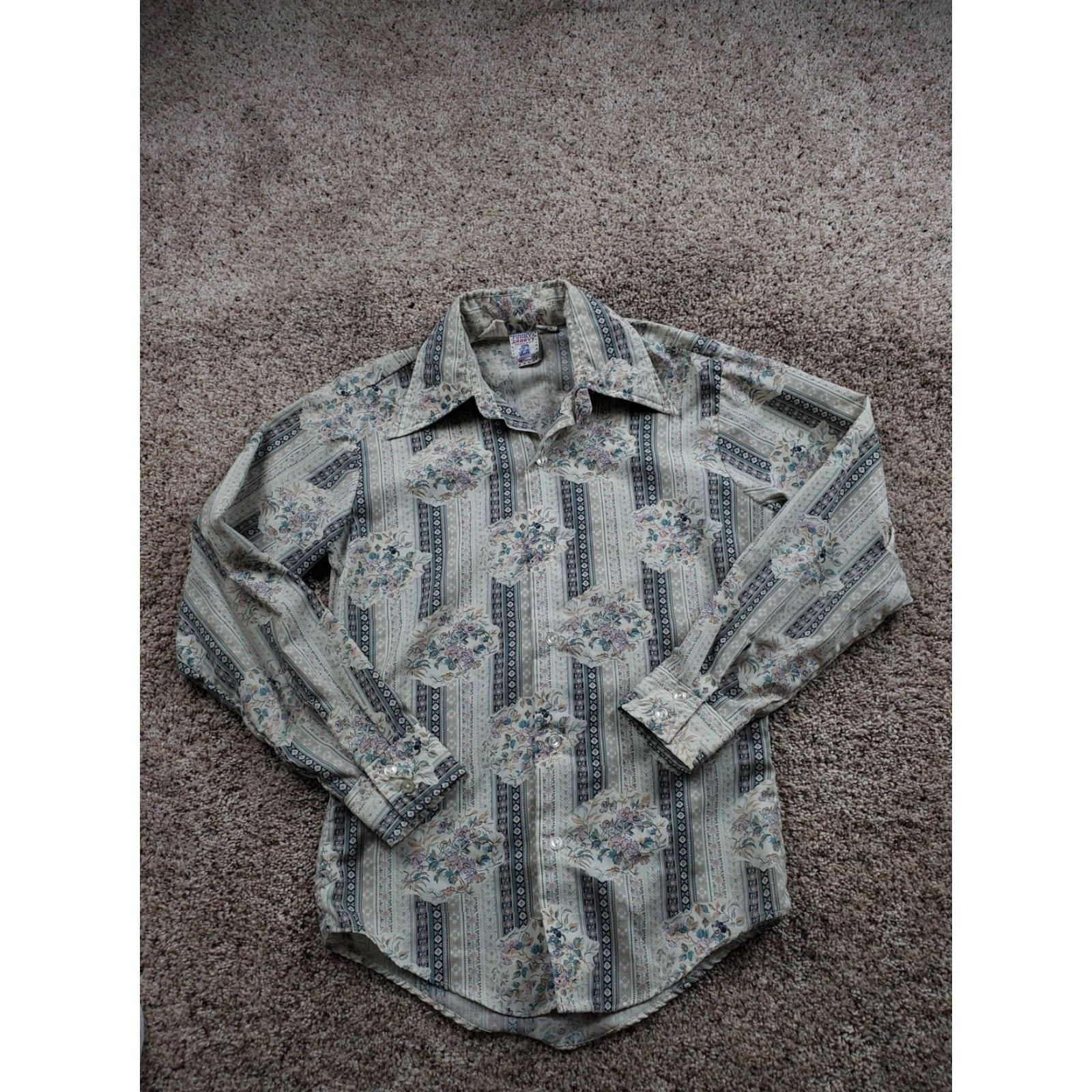 Vintage VINTAGE Kennington Shirt Mens Small Floral Stripe Mickey Mouse Long Sleeve 70s Beige Size US S / EU 44-46 / 1 - 2 Thumbnail