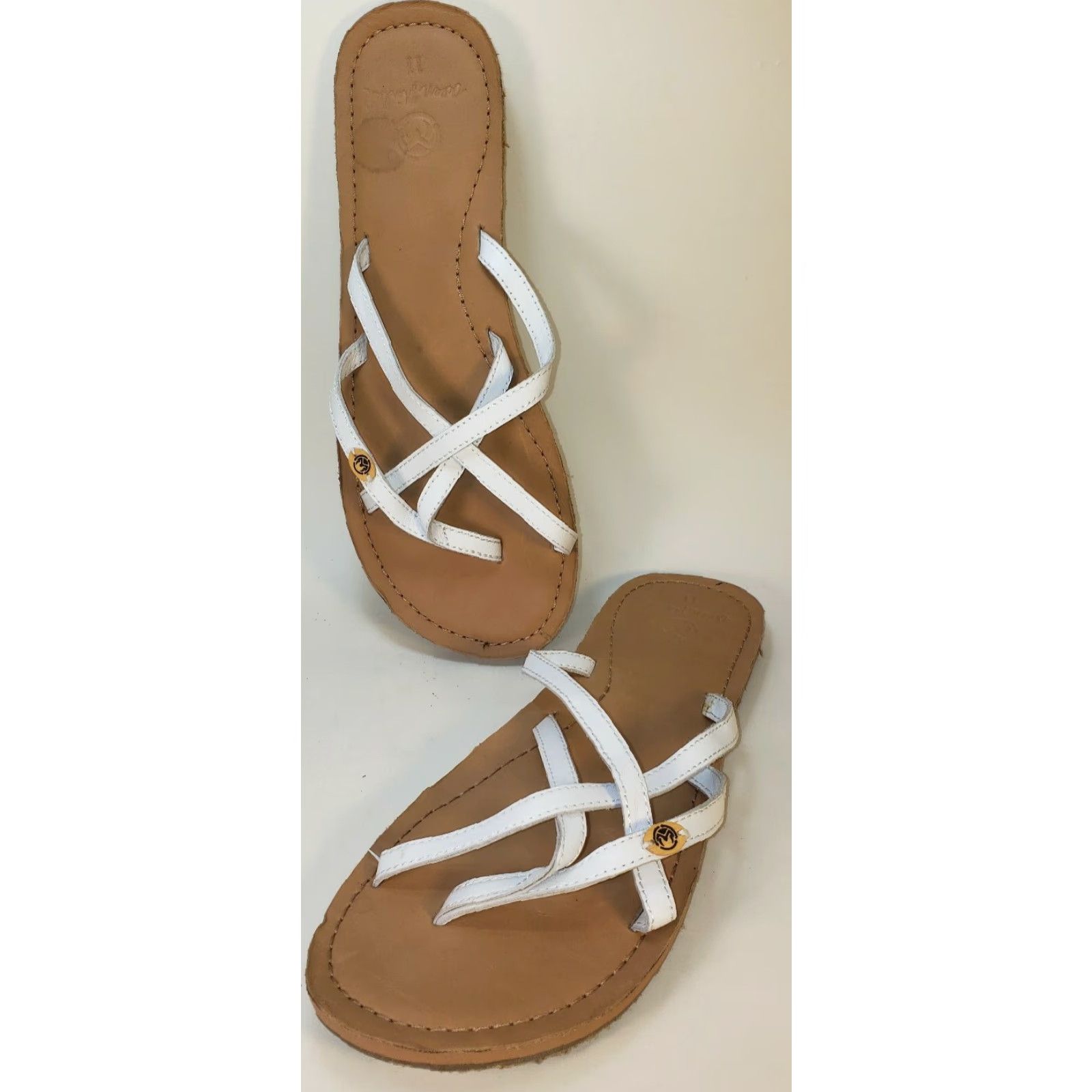 Vintage Ocean Minded Slide Strappy Sandals Women's Size 11M White Leather Casual Womens Size US 11 / IT 41 - 2 Thumbnail