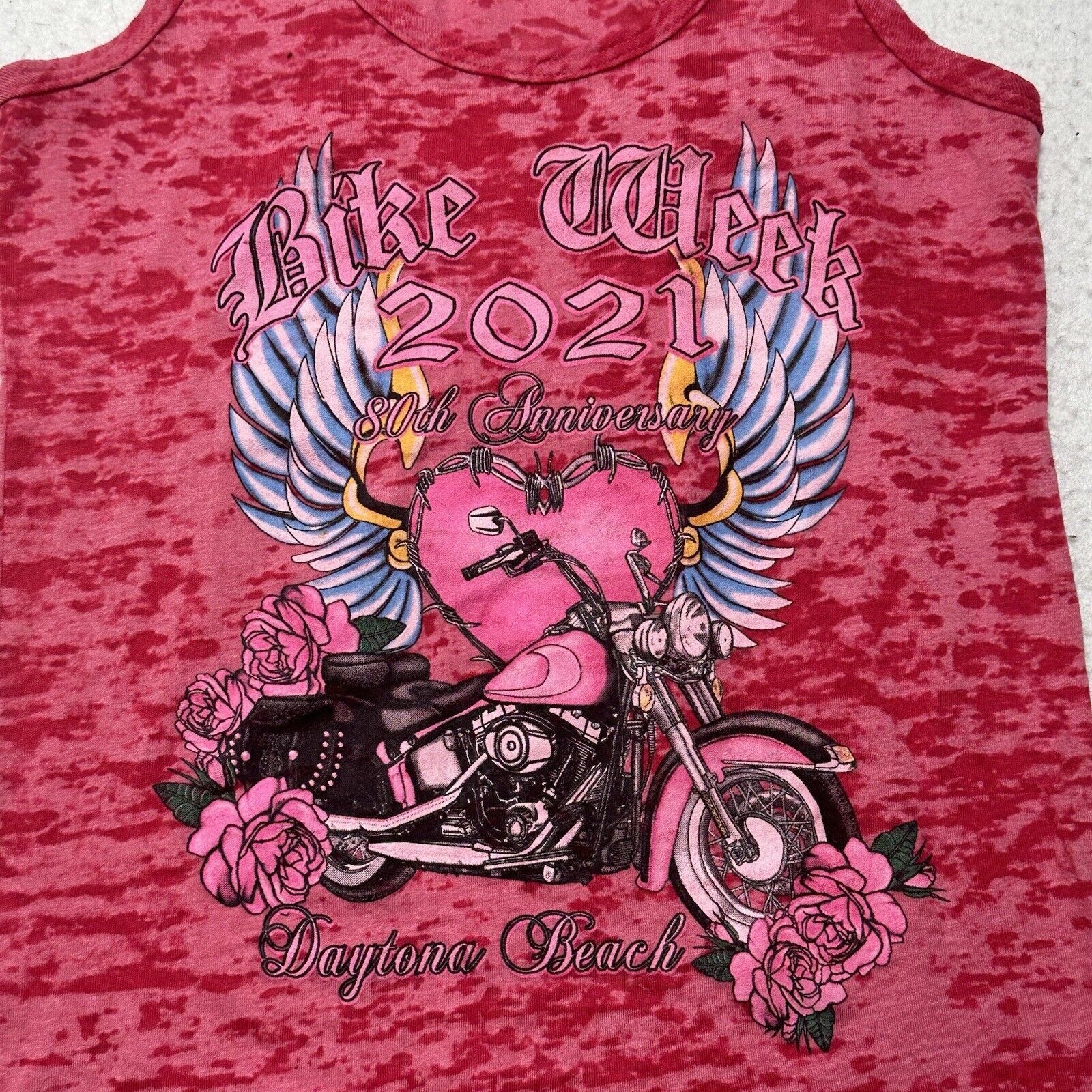Next Level Daytona Beach Bike Week 21 Pink Sleeveless Burnout Tank Top Size S / US 4 / IT 40 - 4 Thumbnail