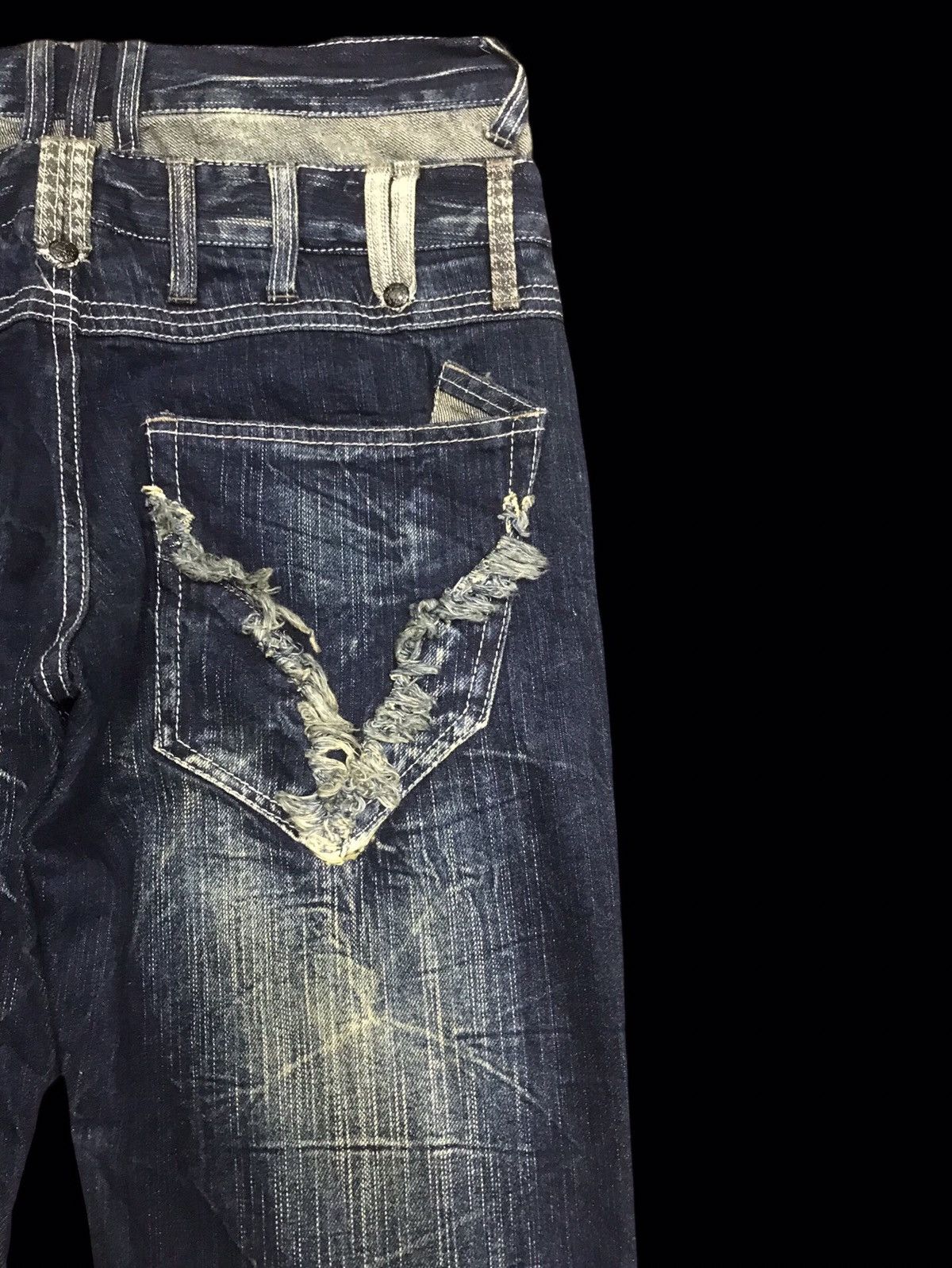 Japanese Brand 💥DOUBLE WAIST💥BLOW BY BLUE INDIGO CRAZY FADES DENIM F314 Size US 33 - 10 Thumbnail
