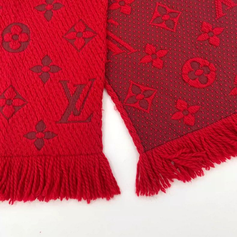 Louis Vuitton Louis Vuitton Red logo old flower full print wool fringe s Size ONE SIZE - 5 Thumbnail