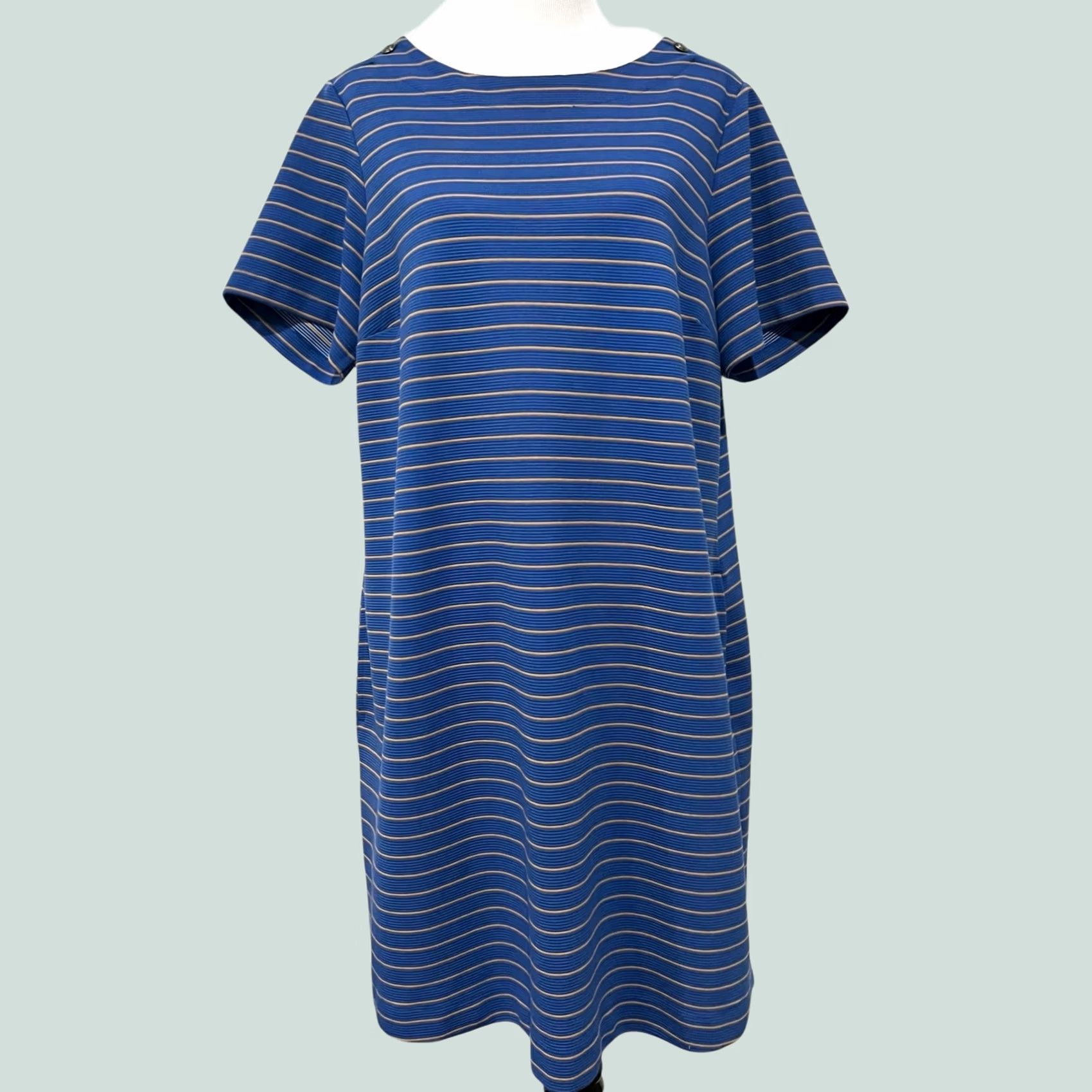 Lands' End Lands' End Dress Womens Plus 1X Tee Shirt Shift Striped Pockets Coastal Nautical Shirt Dress Knee Length Boat Neck Short Sleeve Womens Size XL / US 12-14 / IT 48-50 - 1 Thumbnail