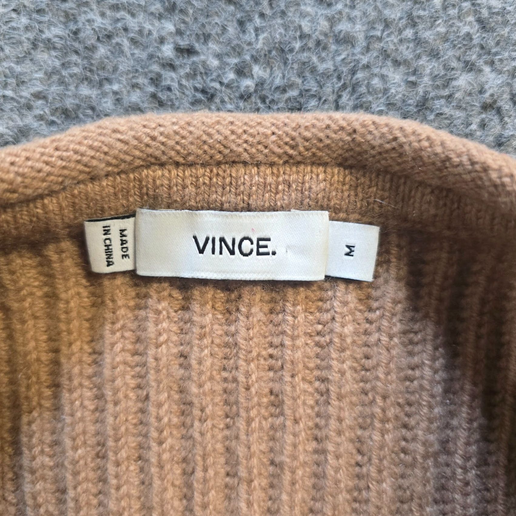 Vince Vince Sweater Womens Size Medium Beige Brown Wool Cashmere Ribbed Pullover Casual Wide Ribbed Knit Size M / US 6-8 / IT 42-44 - 4 Thumbnail