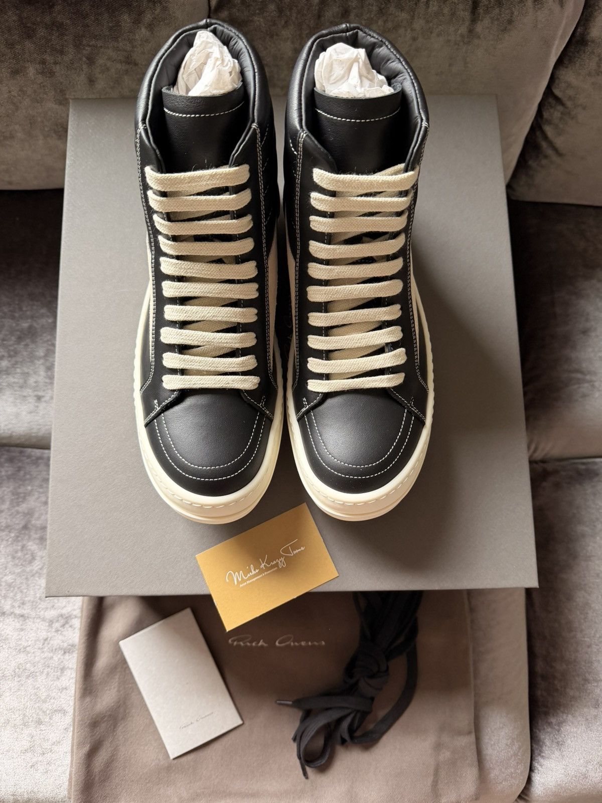 Rick Owens BNIB $955 Rick Owens Vintage Leather High Tops Black / Milk Size US 6.5 / EU 39-40 - 4 Thumbnail