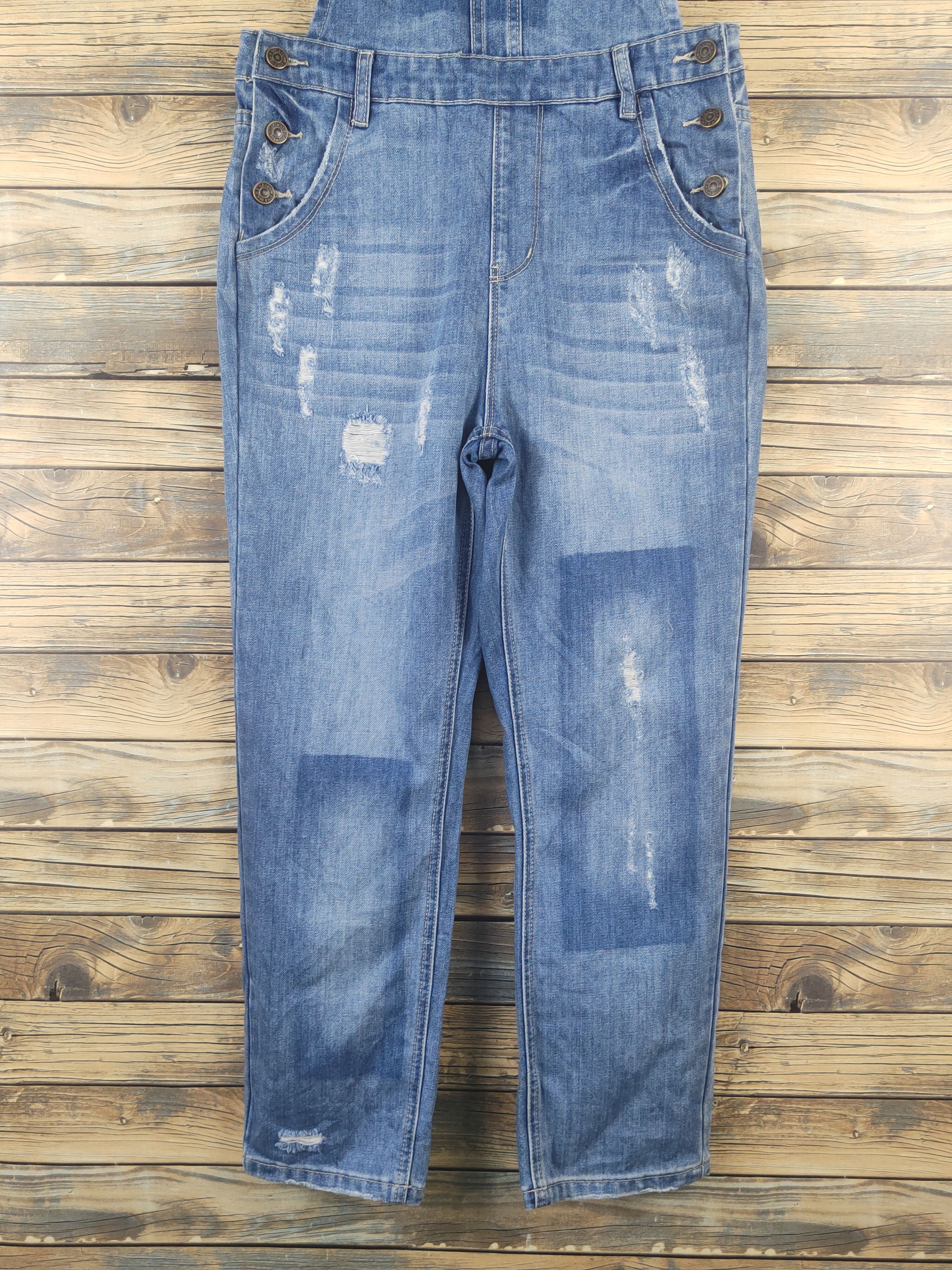 Japanese Brand × Vintage Vintage by Q's Blue Distressed Denim Jumpsuits Size 31" - 5 Thumbnail