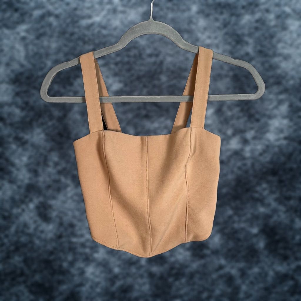 Abercrombie & Fitch Abercrombie & Fitch Womens XS Tan Strap Corset Top Polyester Blend Smocked Back Tank Cropped Sleeveless Square Neck Casual Size XS / US 0-2 / IT 36-38 - 1 Thumbnail