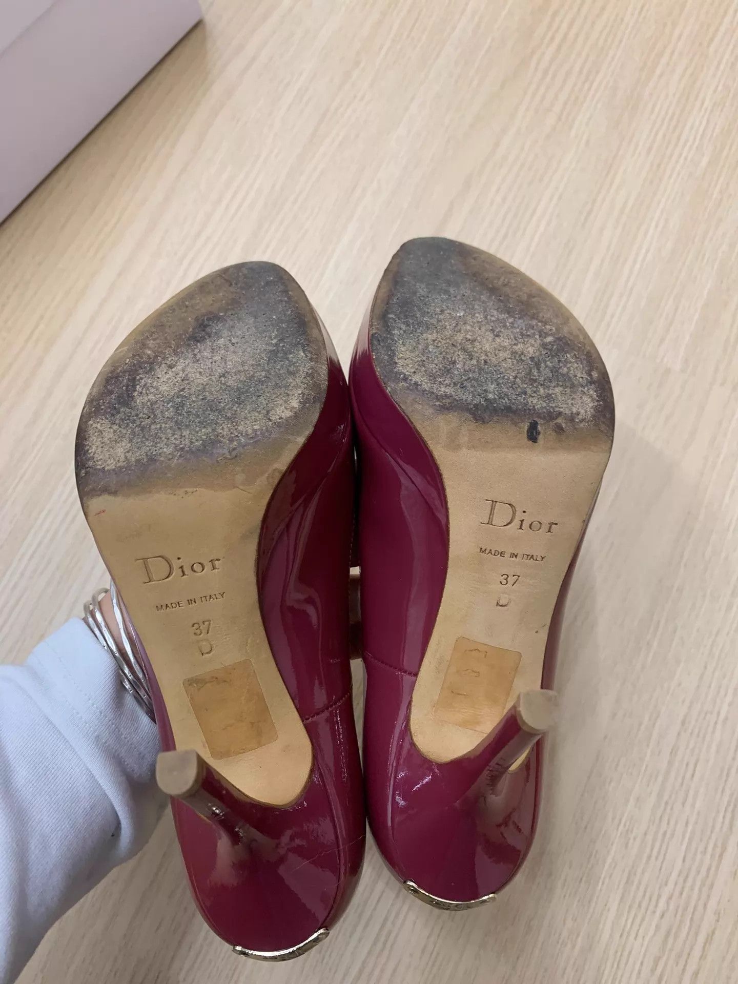 Dior Dior Patent Leather Wine Red Open Toe Heels EU37 Boxed Size US 6.5 / IT 36.5 - 5 Thumbnail