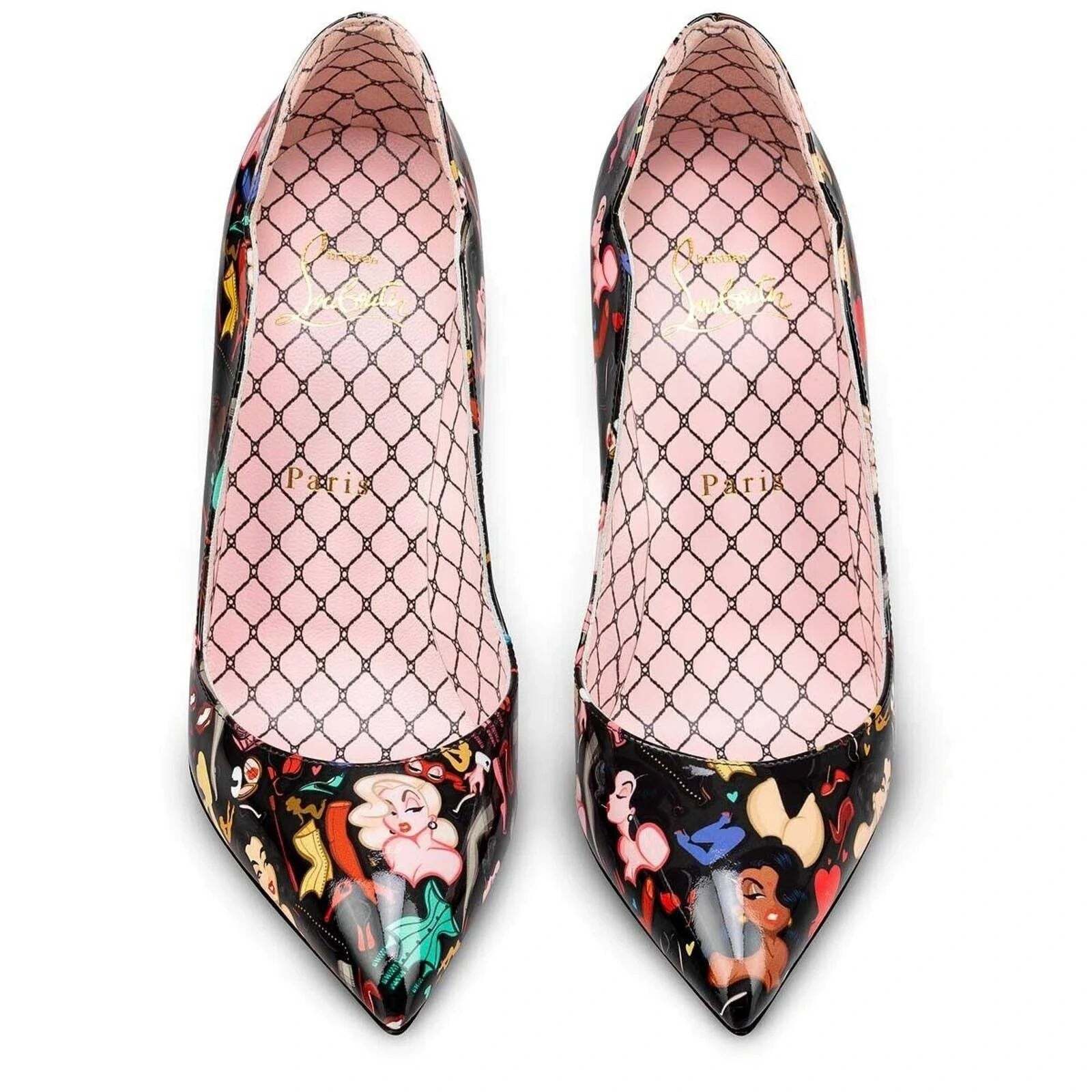 Christian Louboutin Hot Chick 100 Black Patent Leather Bored Red Heel Pump 38.5 Size US 8.5 / IT 38.5 - 6 Thumbnail