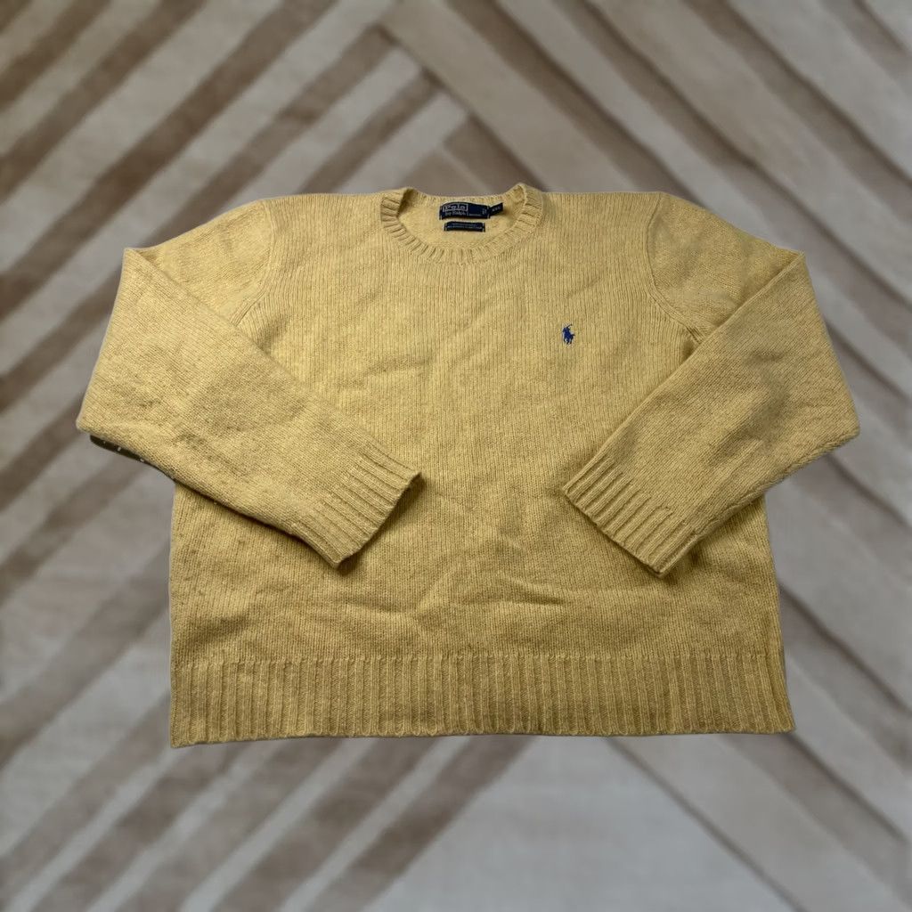 Polo Ralph Lauren Polo Ralph Lauren Knit Sweater Mens 2XL Crew Neck Cable-Knit Angora Wool Merino Wool Yellow Size US XXL / EU 58 / 5 - 1 Thumbnail
