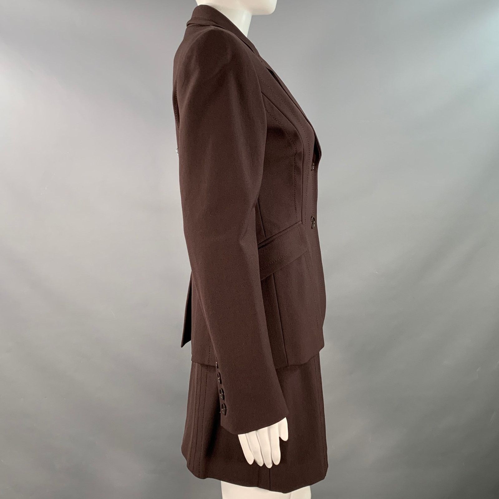 Other 6 Brown Rayon Blend Single Breasted Blazer Mini Skirt Set Size 28" / US 6 / IT 42 - 2 Thumbnail