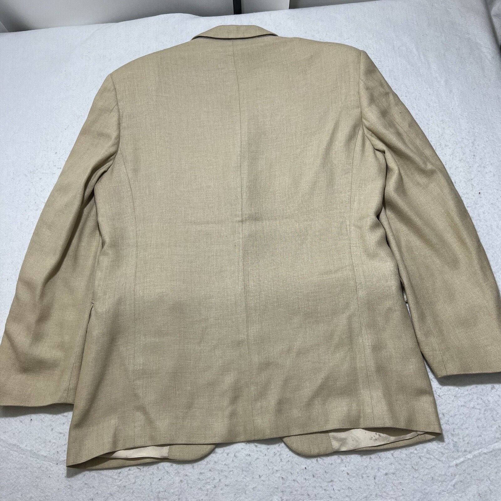 Zanieri Zanieri Italy Silk Blend Suit Jacket Beige Herringbone Coat Size 42R - 14 Thumbnail