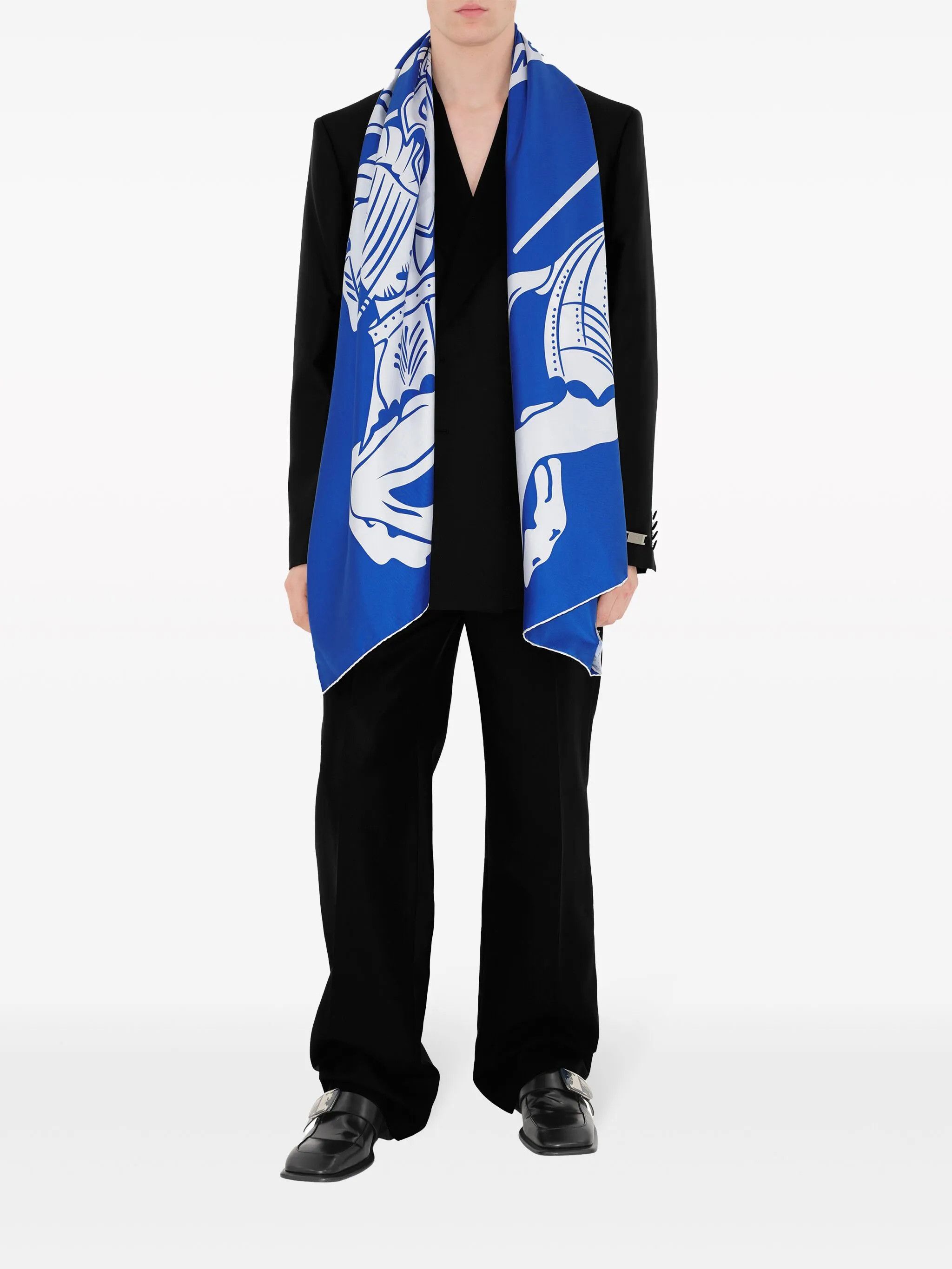 Burberry BURBERRY blue white knight logo print rectangle silk scarf Size ONE SIZE - 1 Thumbnail