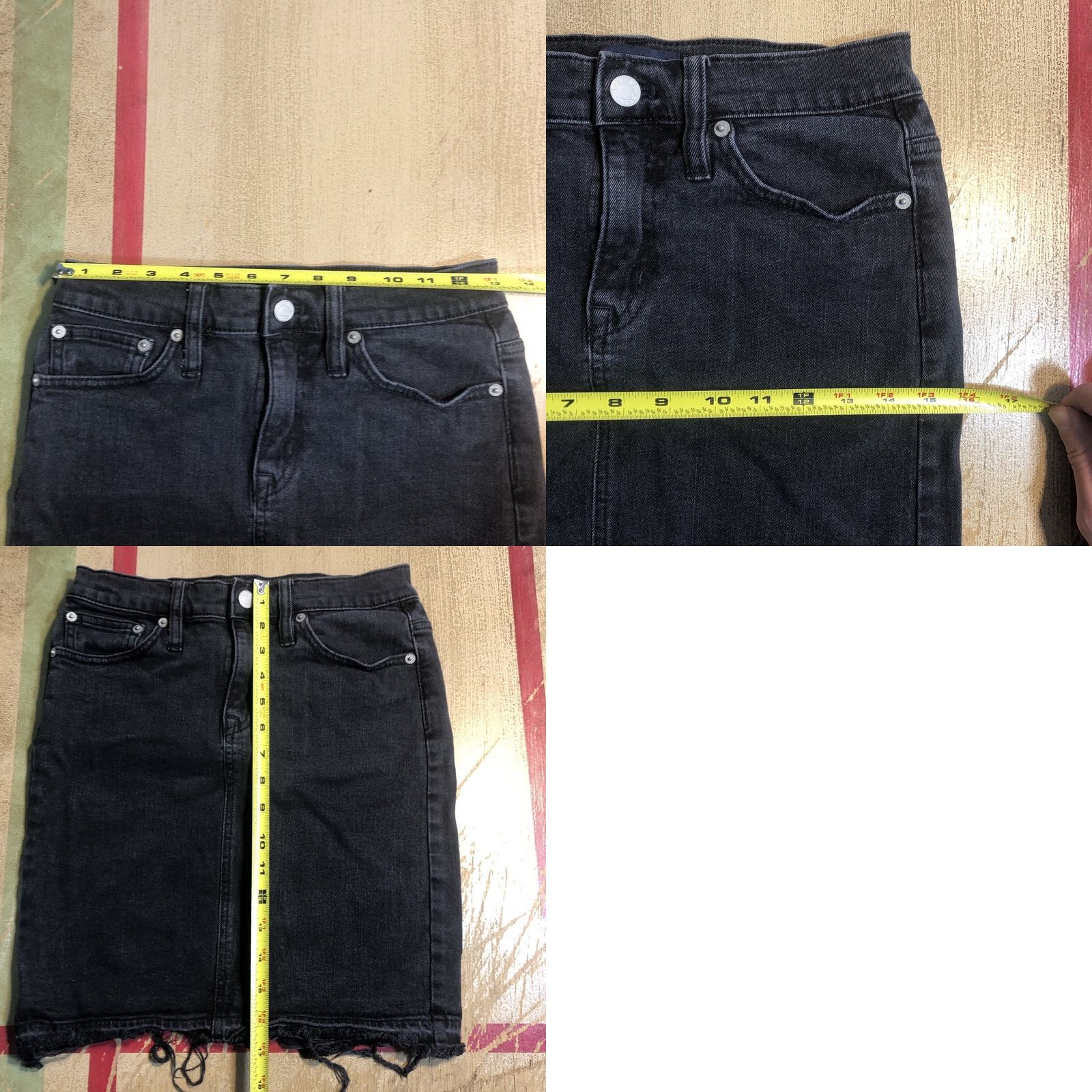 J.Crew J.CREW Denim Pencil Skirt Women's Petite 25P Black Frayed Raw Hem Pockets Bohemian Preppy American Style Short Skirt Mens Womens Girls? Size 42" / US 20 - 8 Thumbnail