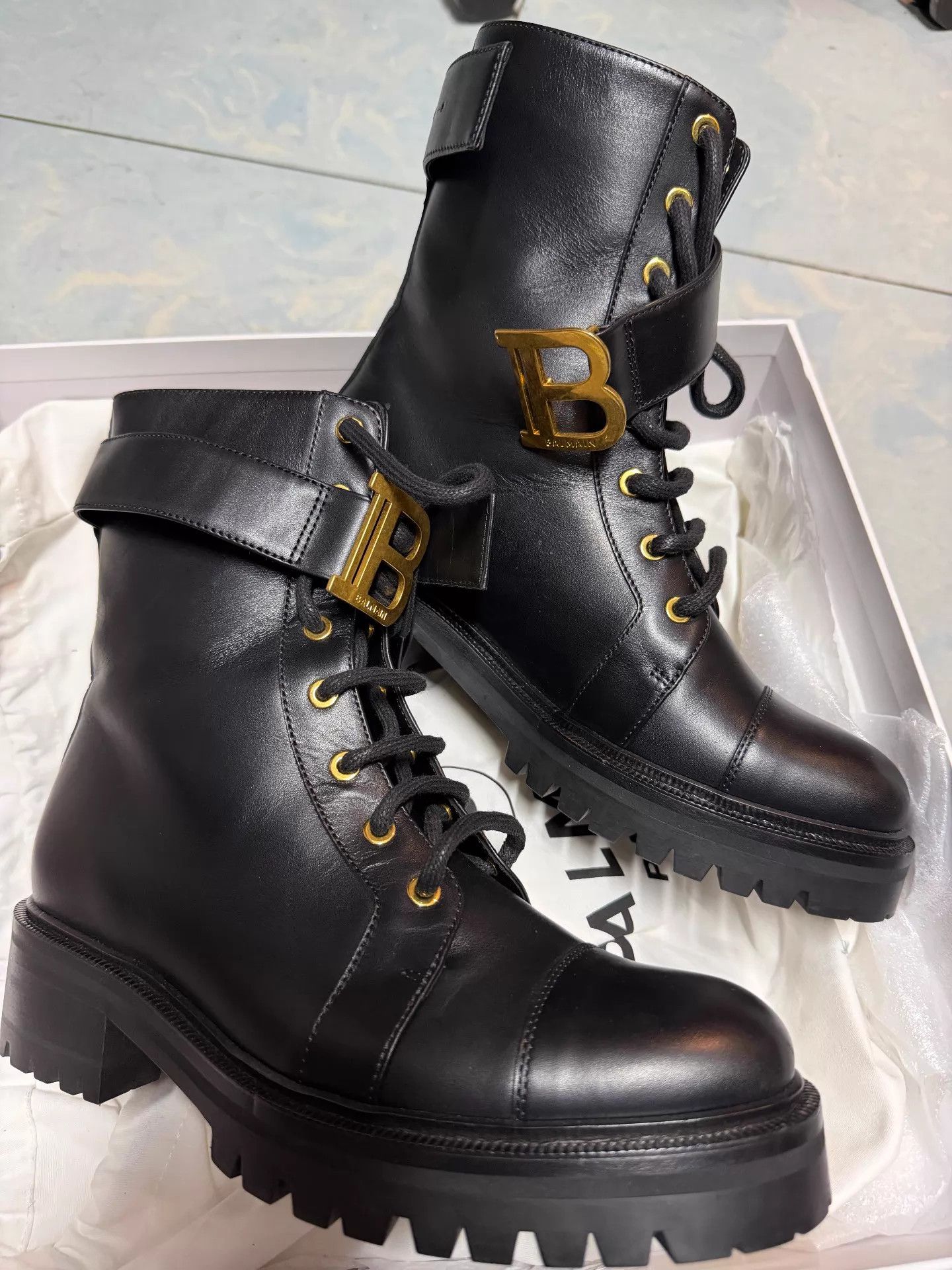 Balmain Balmain Black Gold Buckle Ankle Boots 38EU 1x Worn Size US 7.5 / IT 37.5 - 1 Thumbnail