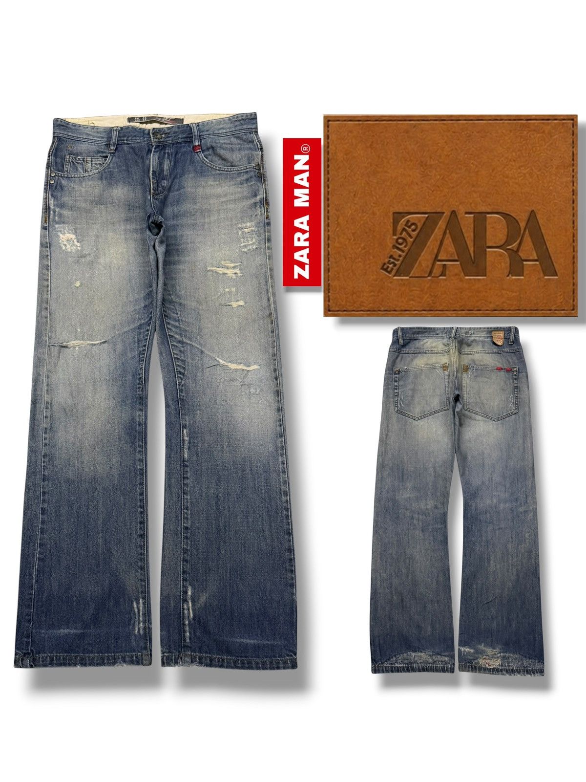 Zara Vintage Zara Man Denim Jeans | Vintage Fade | Wide Leg | W34 Size US 34 / EU 50 - 1 Thumbnail