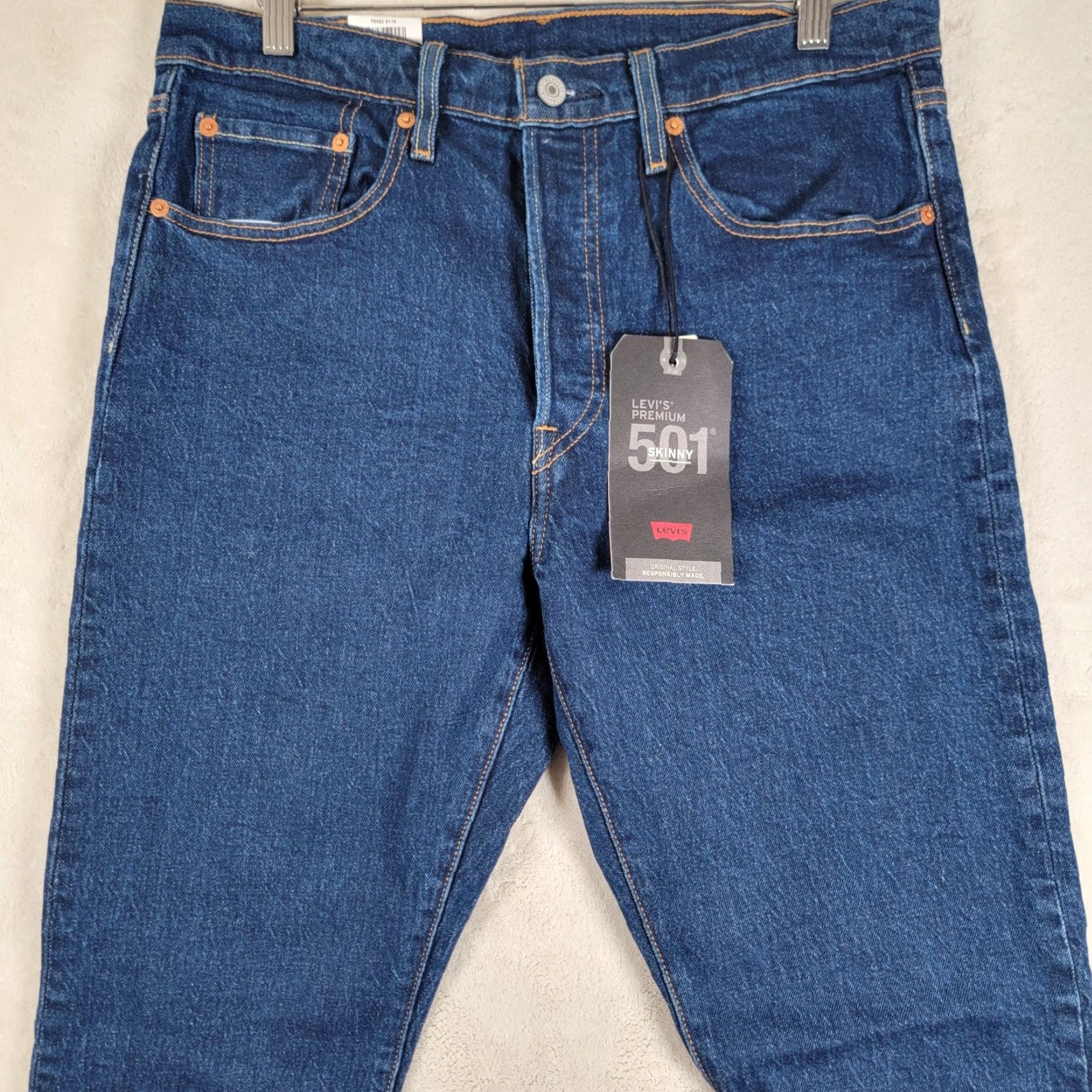 Levi's VINTAGE Levi’s 501 Skinny Jeans 31 X 30 Women Button Fly Blue Dark Wash Slim 5-Pocket Womens Jeans Size 24" / US 00 / IT 34 - 2 Thumbnail