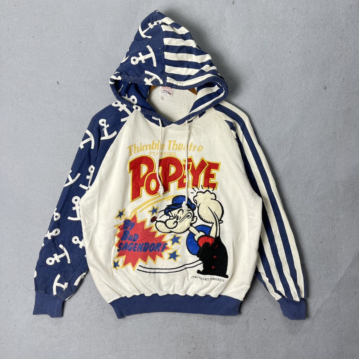 Vintage Vintage Popeye Nautical Patchwork Hoodie Size US M / EU 48-50 / 2 - 1 Thumbnail