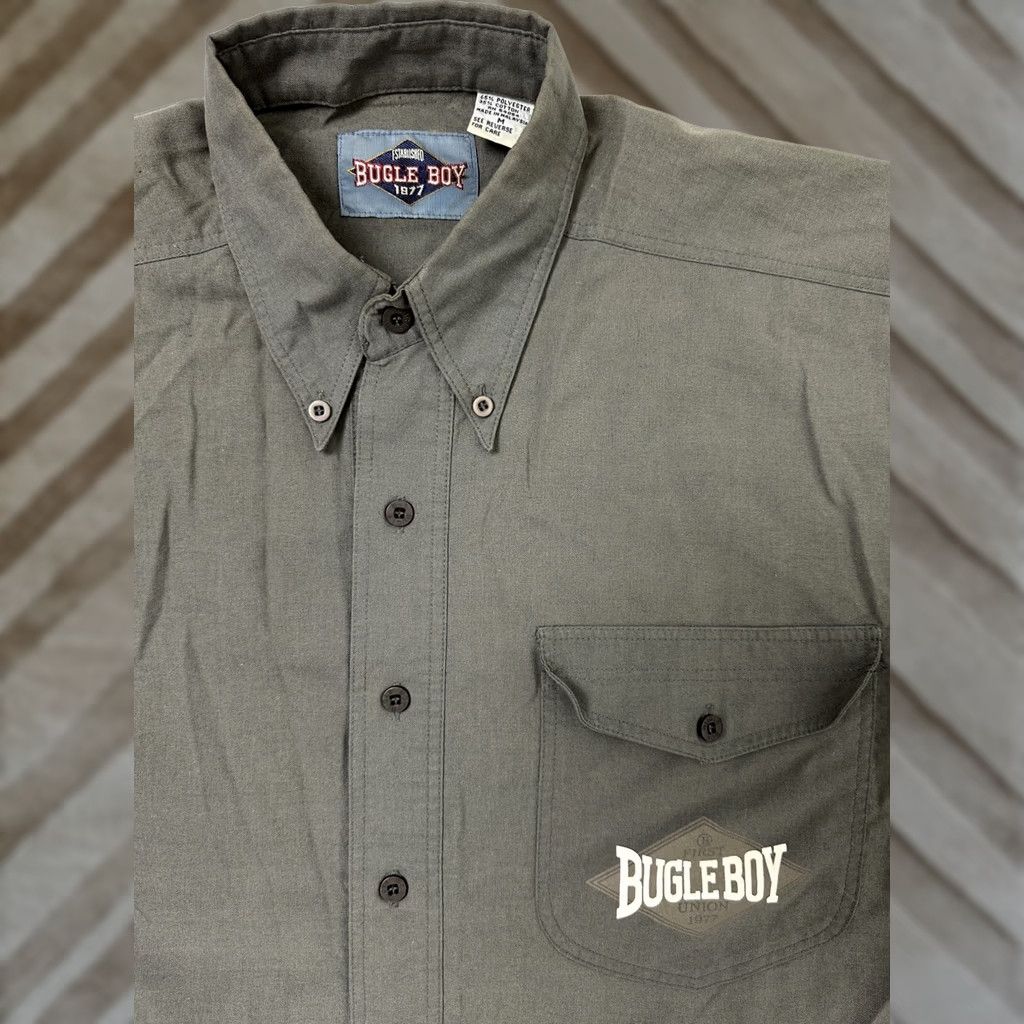 Bugle Boy VINTAGE Bugle Boy Shirt Men Medium Short Sleeve Button-Down Casual 90s Logo Pocket, Gray, Cotton/Polyester, Button Up Mens Shirt Size US M / EU 48-50 / 2 - 1 Thumbnail
