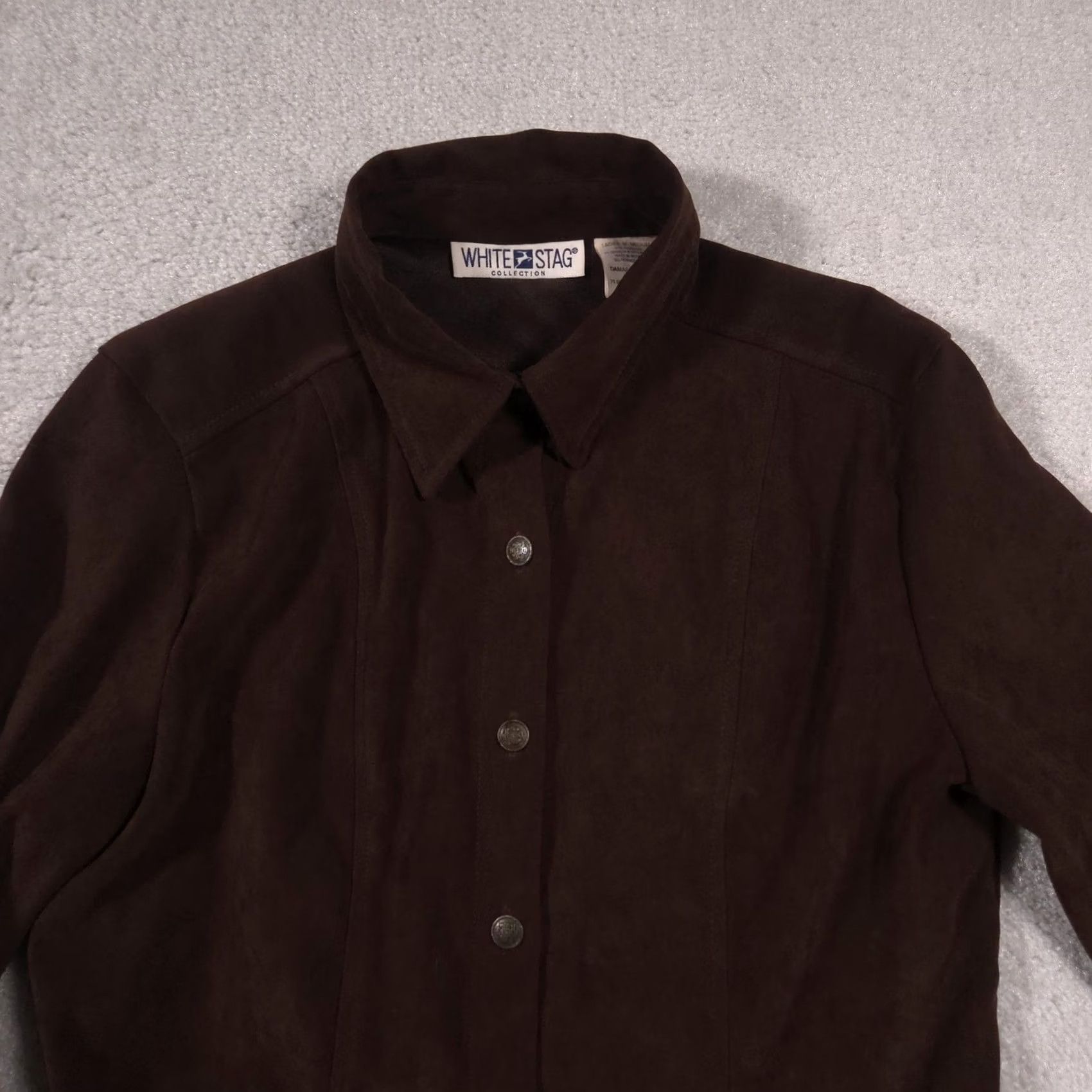 Vintage VINTAGE White Stag Jacket Womens M Brown Faux Suede Button Front Shirt Blazer Size M / US 6-8 / IT 42-44 - 3 Thumbnail