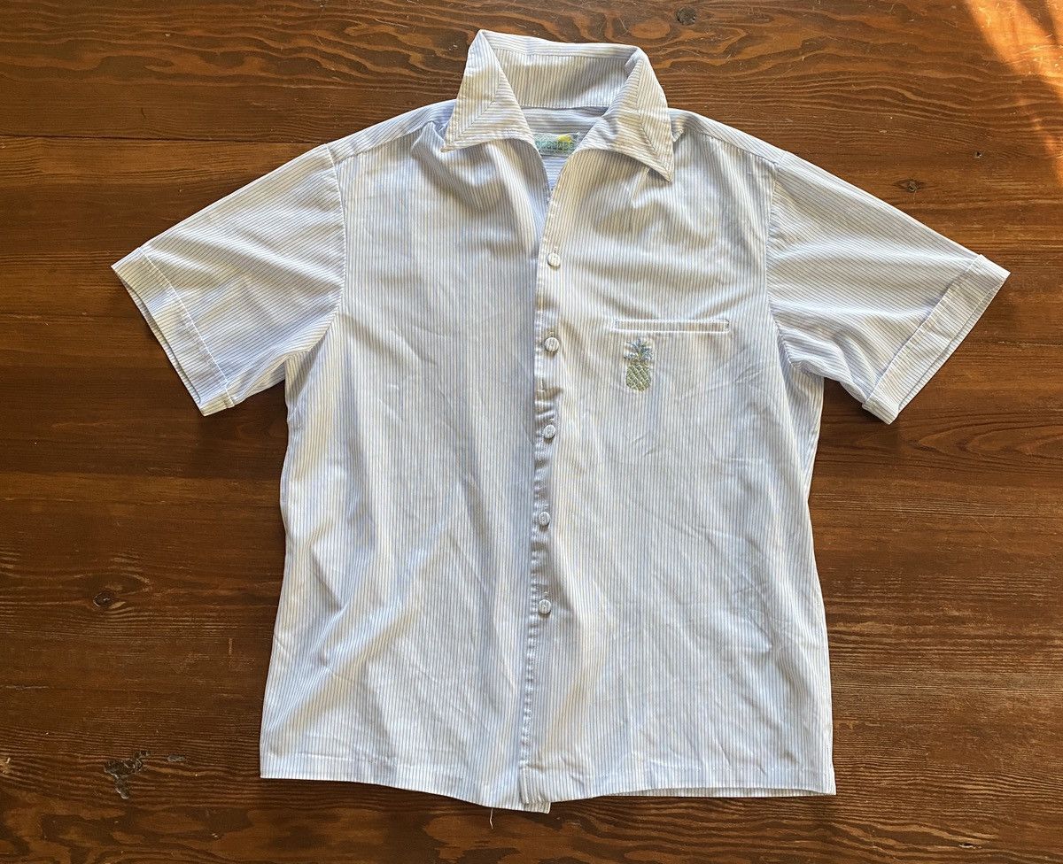 Vintage Vintage 50’s Andrade Pinstripe Pineapple Embroidery Hawaiian Size US M / EU 48-50 / 2 - 2 Thumbnail