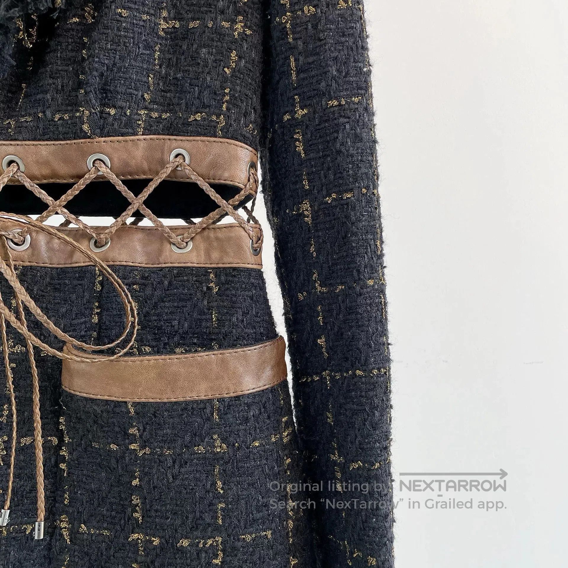 Chanel CHANEL Black Brown Crop Belted Coat. Size US S / EU 44-46 / 1 - 4 Thumbnail