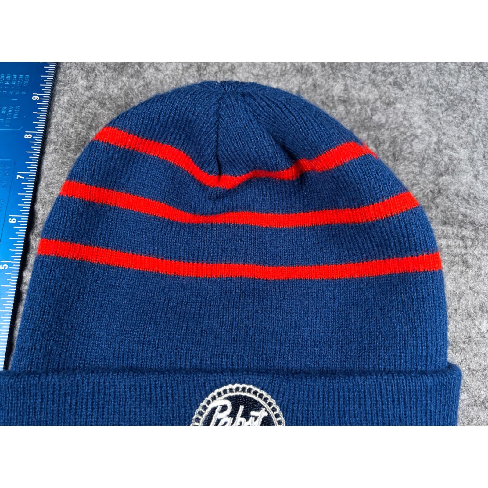Mad Engine VINTAGE Pabst Blue Ribbon Beanie Mad Engine Beanie Adults One Size Blue Striped Acrylic Knit Beanie Mens Size ONE SIZE - 3 Thumbnail