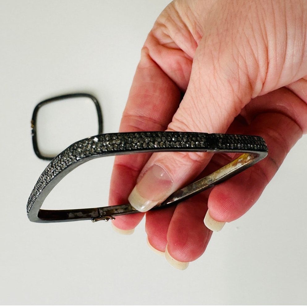 Other Gunmetal Rhinestone Bangle & Square Bracelets Matching Ring Size ONE SIZE - 9 Thumbnail