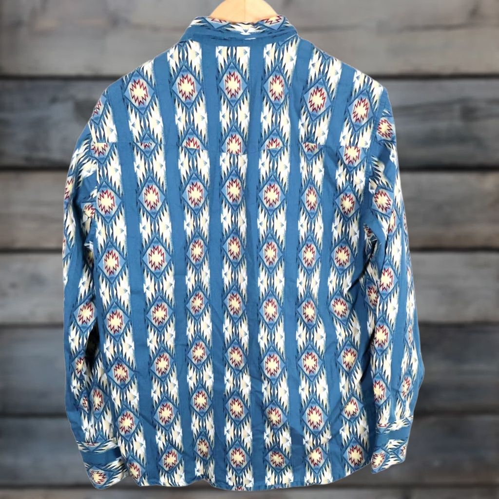 Wrangler VINTAGE Wrangler Western Shirt Men's Large Blue Aztec Pattern Navajo Southwestern Shirt Size US L / EU 52-54 / 3 - 1 Thumbnail