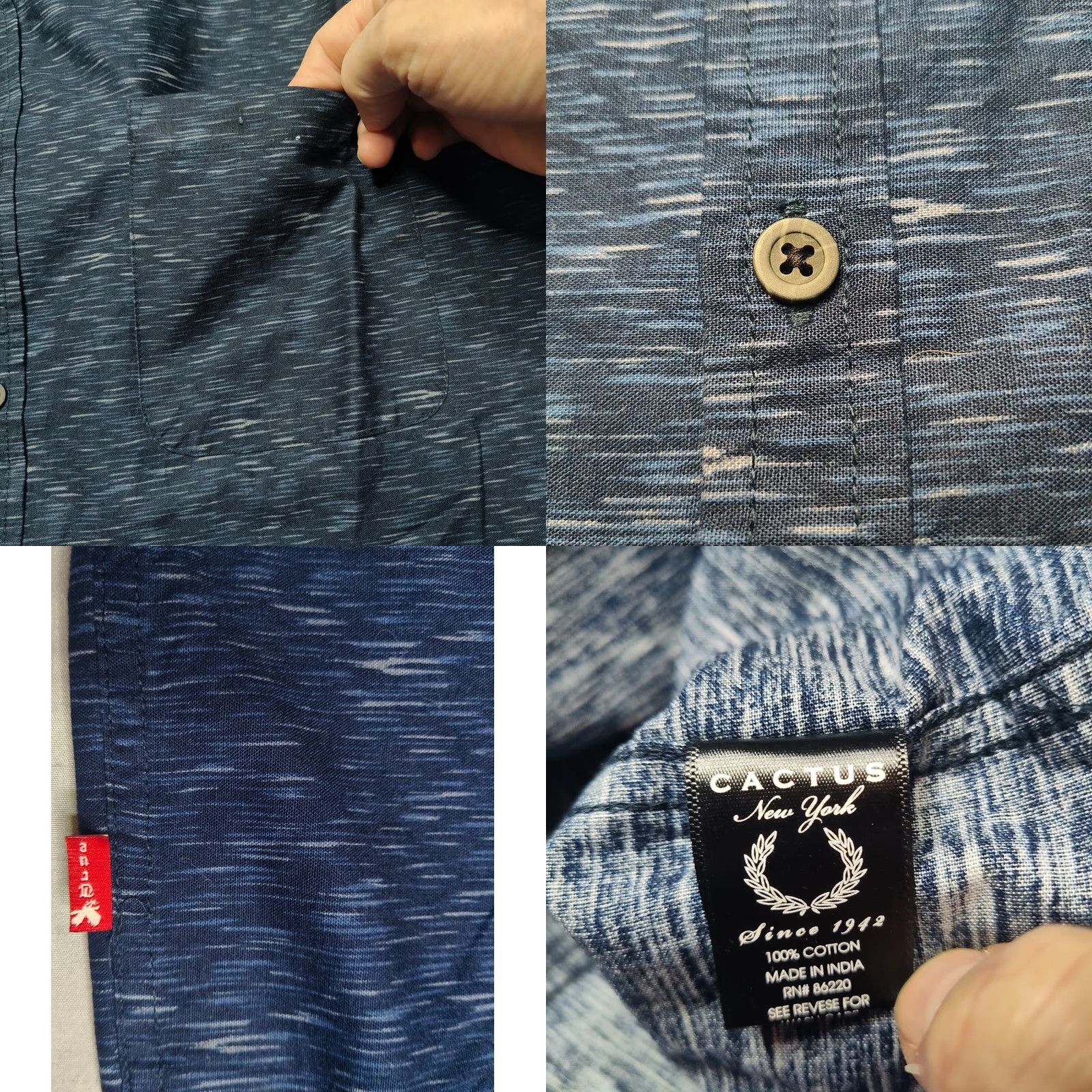 Vintage ORIGINALS BY CACTUS NEW YORK Men XL Blue Marl Short Sleeve Button-Up Shirt EUC Size US XL / EU 56 / 4 - 8 Thumbnail