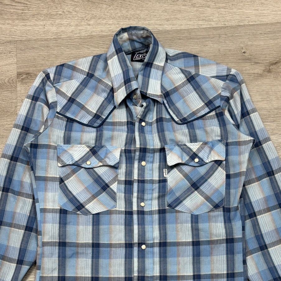 Levi's × Vintage VTG 70s Levi's Pearl Snap Plaid Button Up Shirt Small Size US S / EU 44-46 / 1 - 2 Thumbnail
