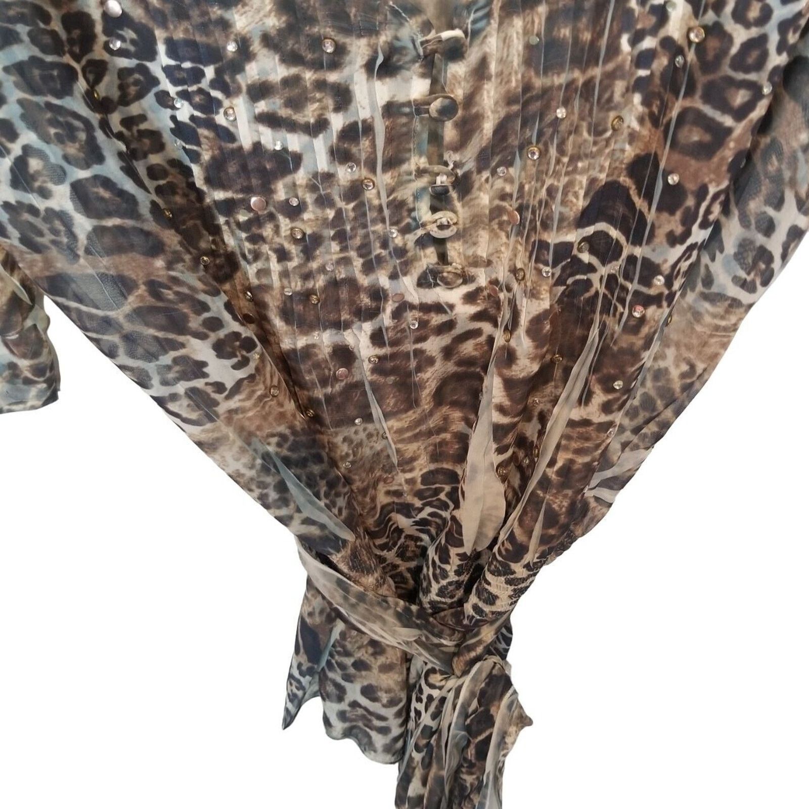 Alberto Alberto Makali Animal Top Pintuck Rhinestone Mob Wife Sheer Size L / US 10 / IT 46 - 4 Thumbnail