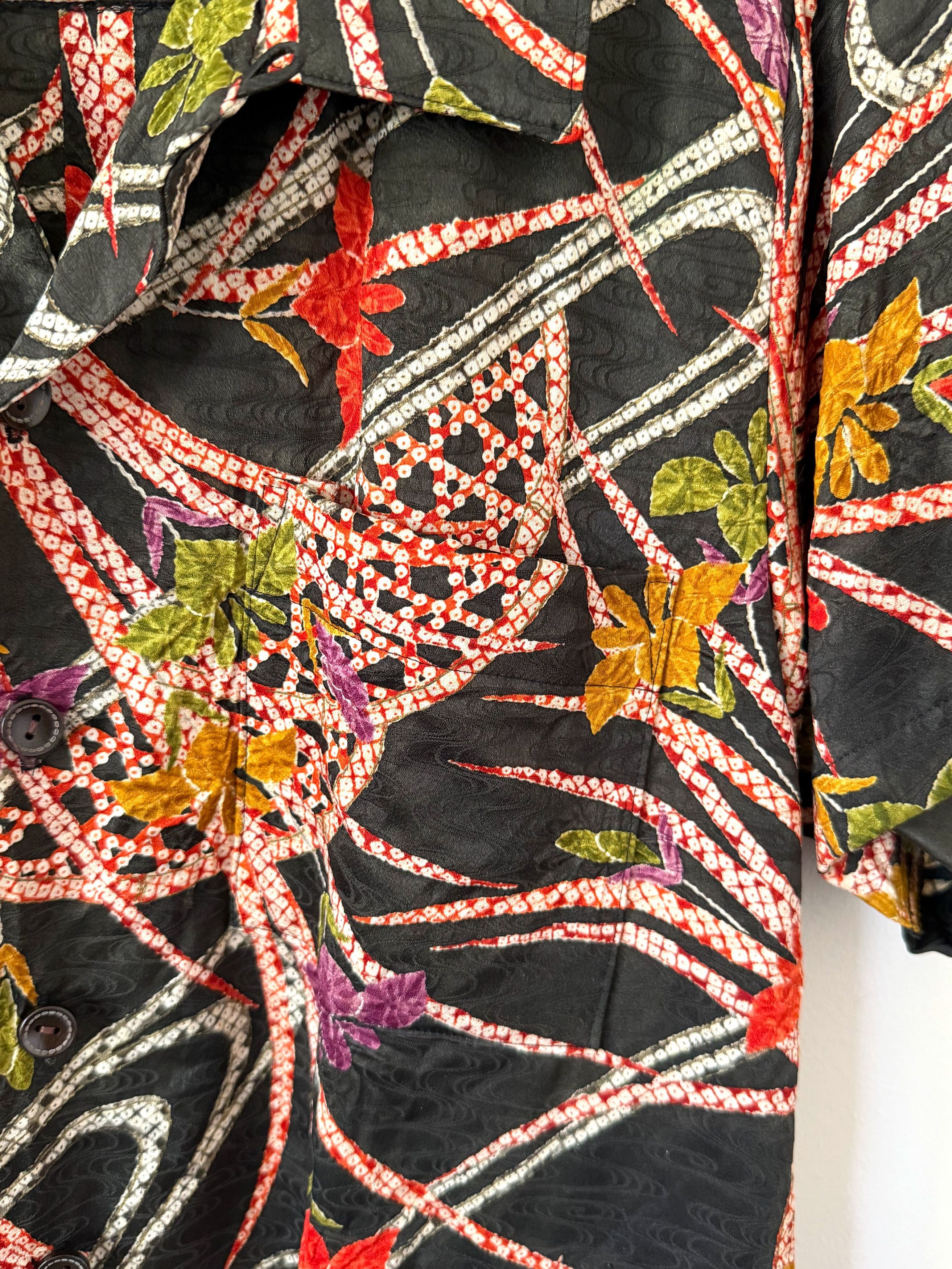 Japanese Brand Big Wave Vintage Kimono Silk Aloha Camp Shirt Geometric Size US XS / EU 42 / 0 - 3 Thumbnail