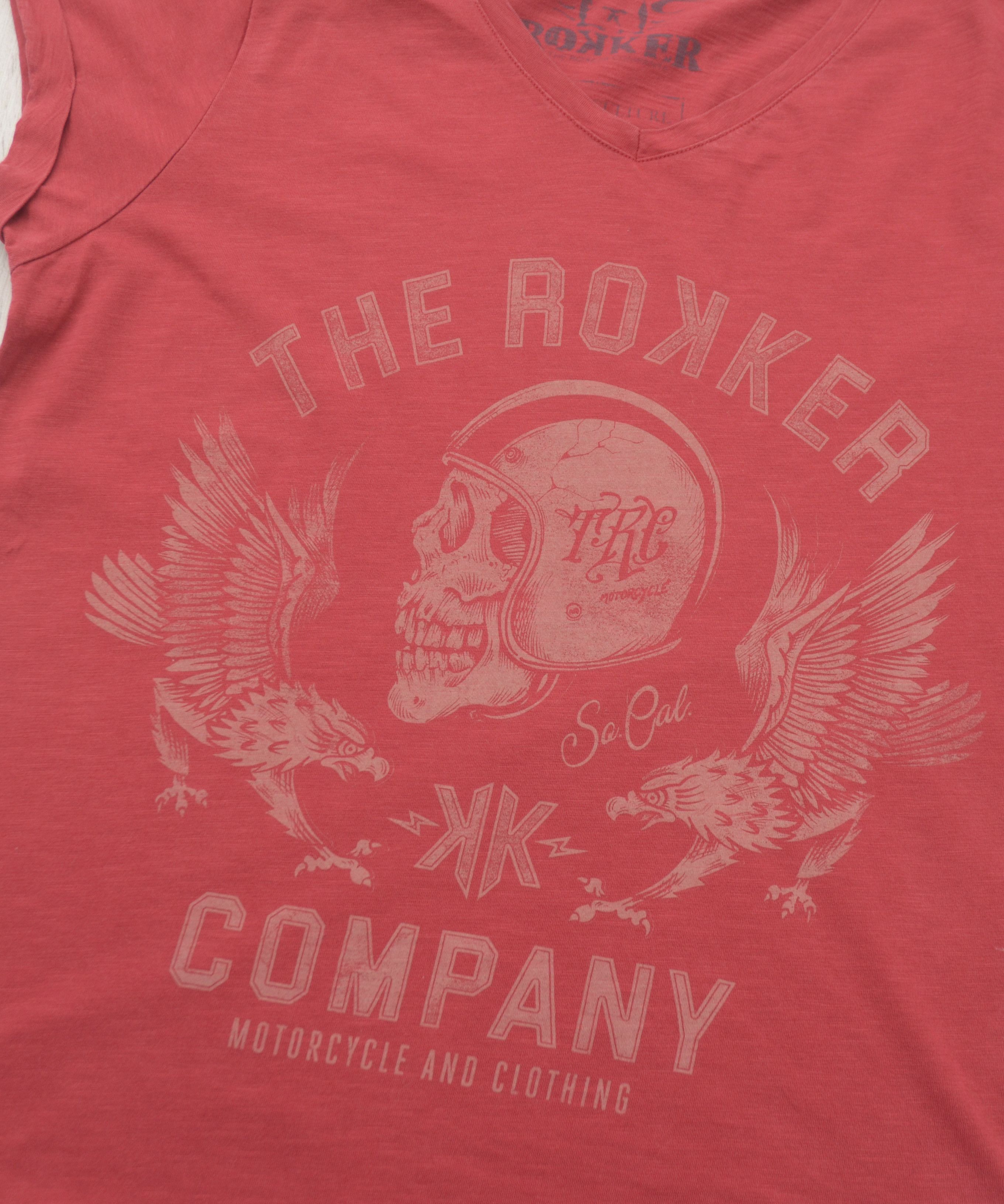 THE ROKKER COMPANY ROKKER Eagle Women’s Red V-Neck Skull T-Shirt sz S Size S / US 4 / IT 40 - 7 Thumbnail
