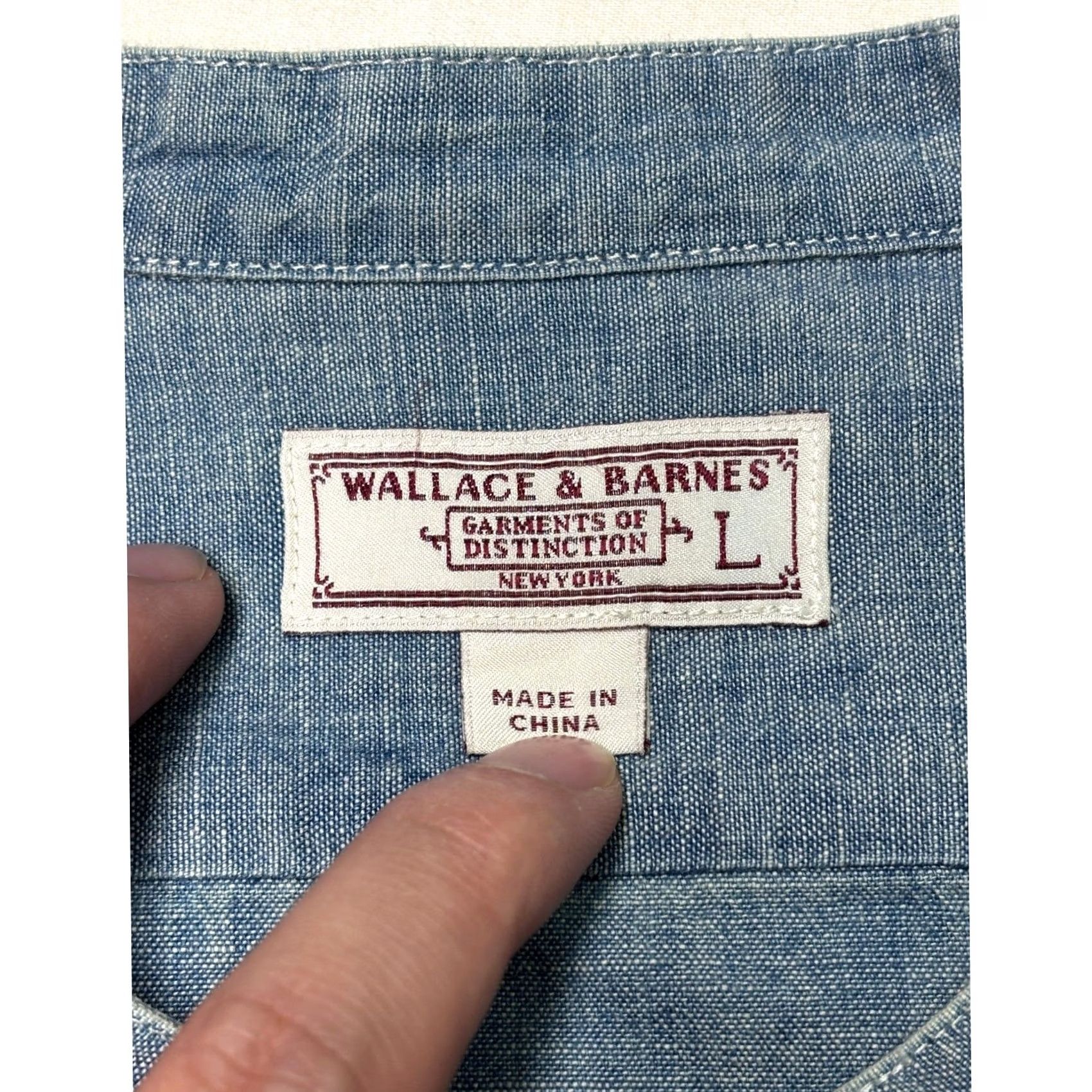Wallace & Barnes Wallace & Barnes Mens Band Collar Chambray Shirt Blue Cotton A7968 Size L Size US L / EU 52-54 / 3 - 4 Thumbnail