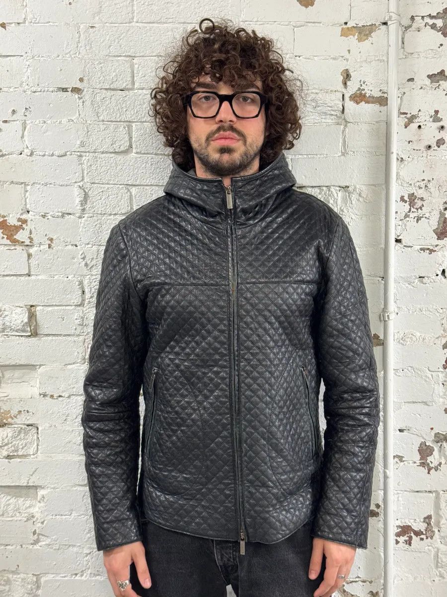 Emporio Armani 2010s Emporio Armani Quilted Black Ninja Hooded Leather Jacket Size US M / EU 48-50 / 2 - 2 Thumbnail