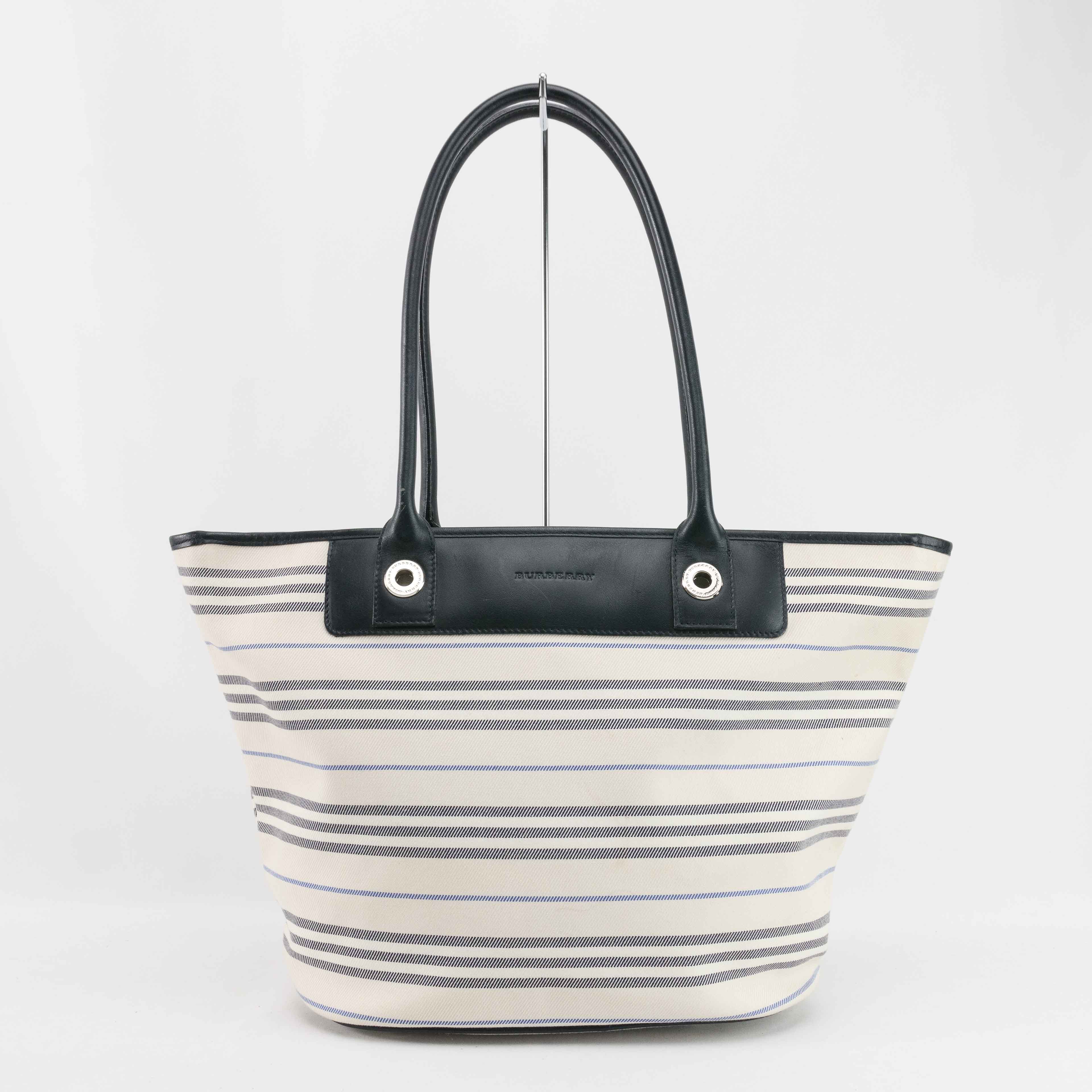 Burberry Burberry Striped Canvas Leather Tote Bag Size ONE SIZE - 2 Thumbnail