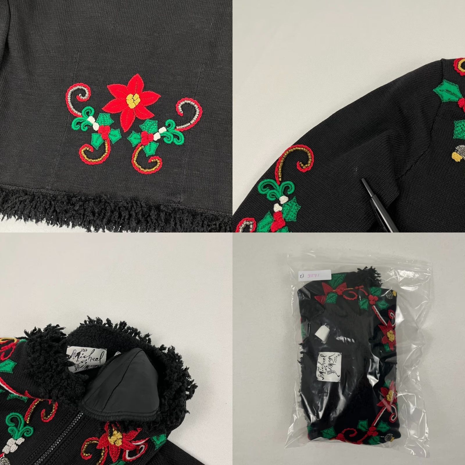 Simons Michael Simon Christmas Cardigan Women M Black Floral Poinsettia Embroidered 90s Size M / US 6-8 / IT 42-44 - 8 Thumbnail