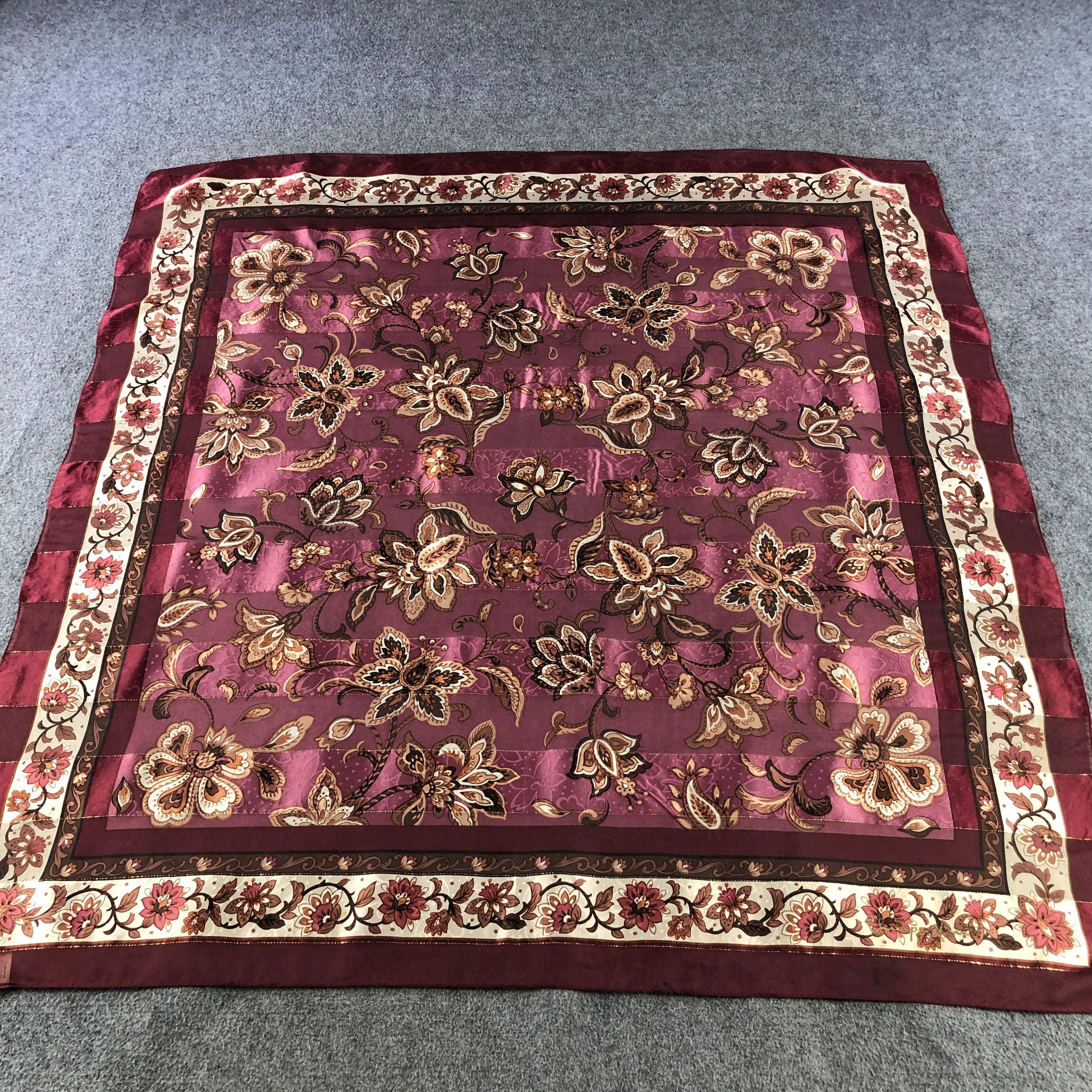 Japanese Brand Vintage Luxury Floral Silk Scarf M1288 Size ONE SIZE - 2 Thumbnail