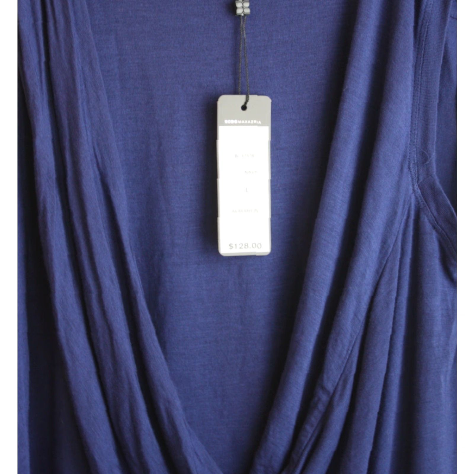 Vintage BCBG Max Azria Navy Blue Sleeveless Drape Dress Top L Blouse Women Size L Sleeveless Blue Evening Womens Size L / US 10 / IT 46 - 4 Thumbnail