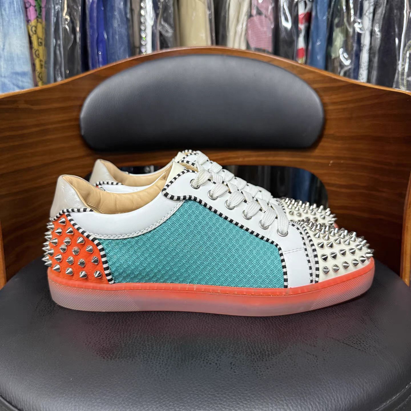 Christian Louboutin Christian Louboutin Colorblock Studded Red-Sole Sneakers K15 Size US 7.5 / EU 40-41 - 4 Thumbnail