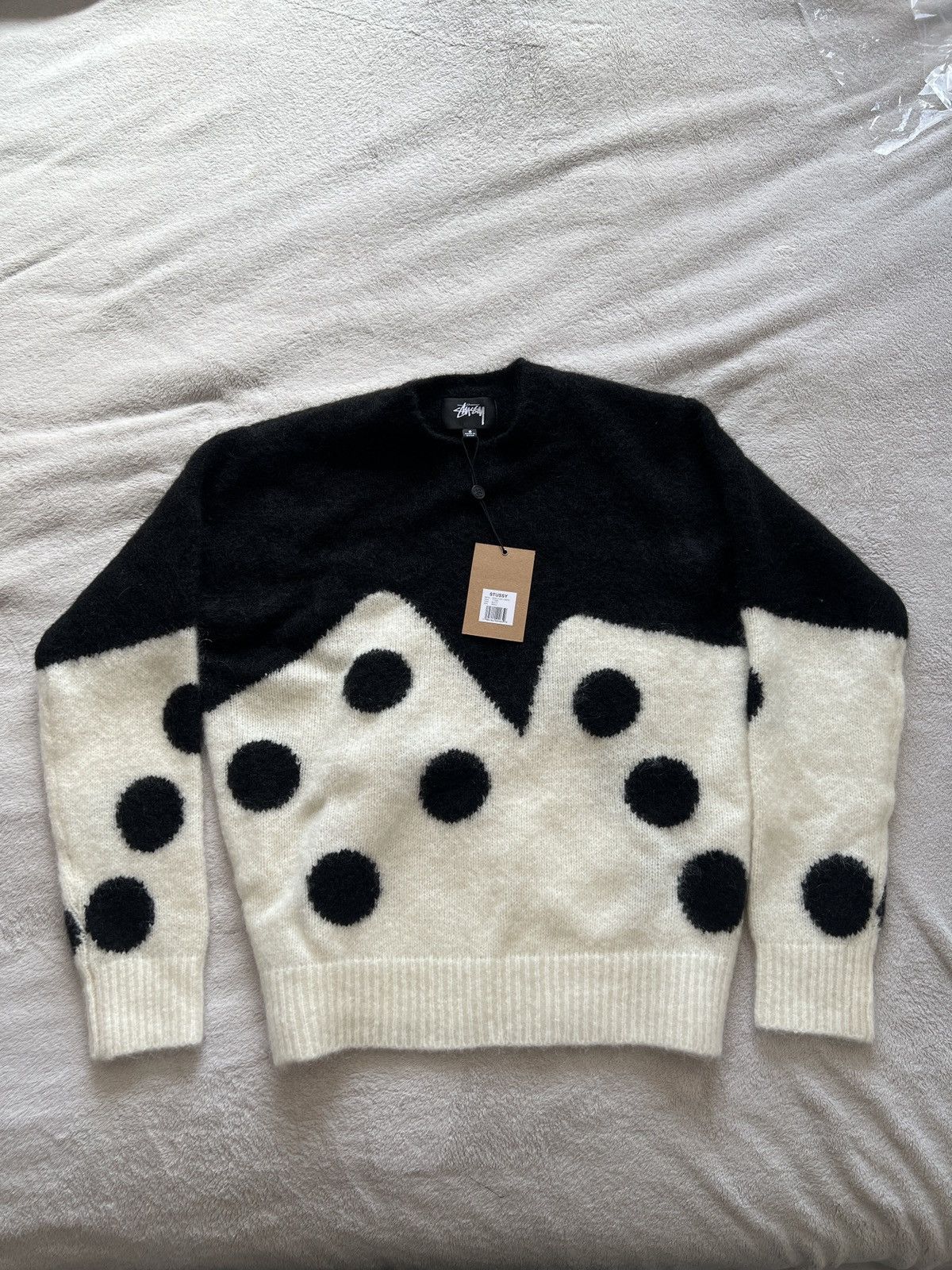 image of Stussy Dice Fuzzy Crewneck in Black, Men's (Size Small)