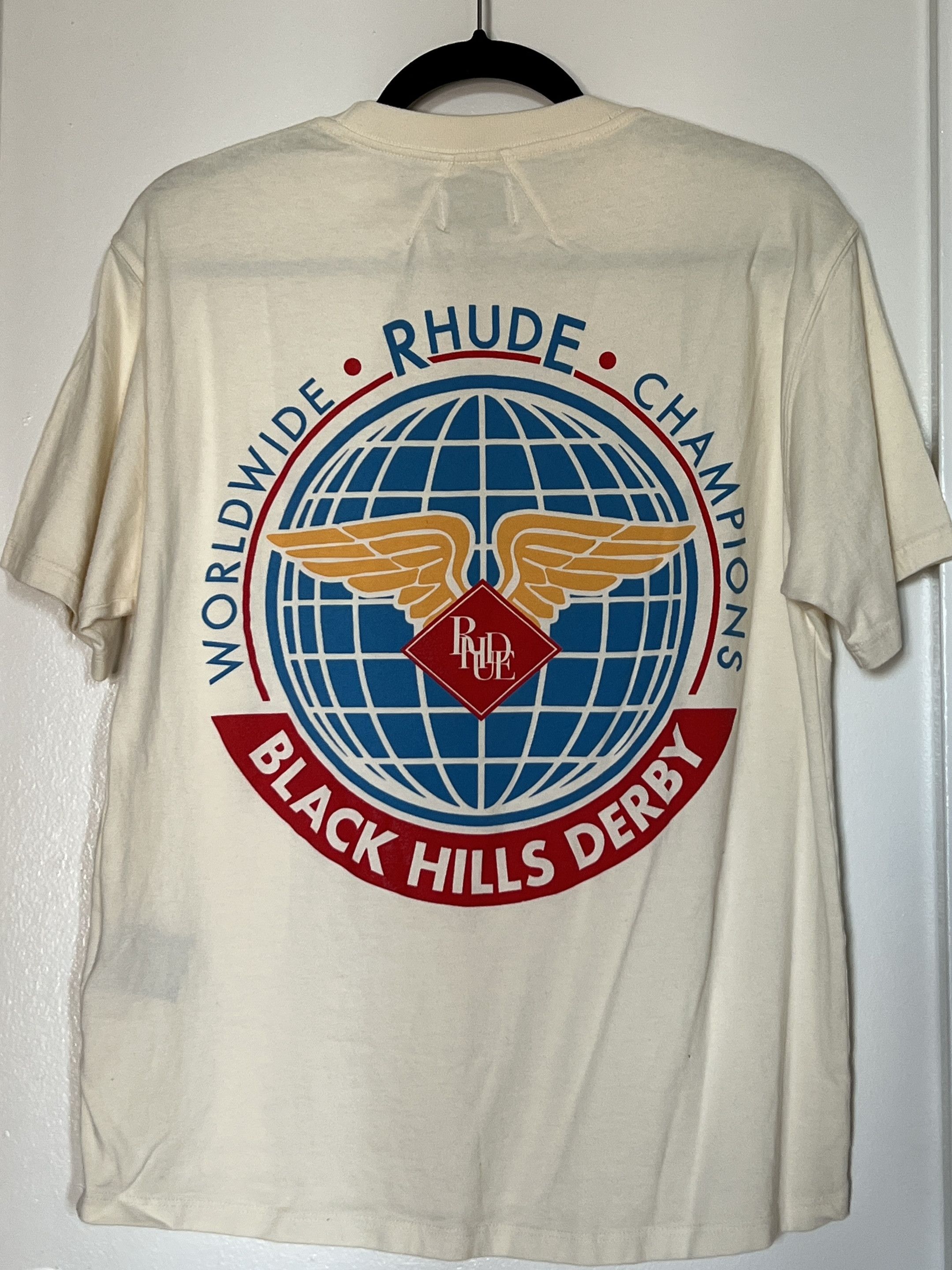 Men's Rhude Vintage White Worldwide Derby Hills T-Shirt