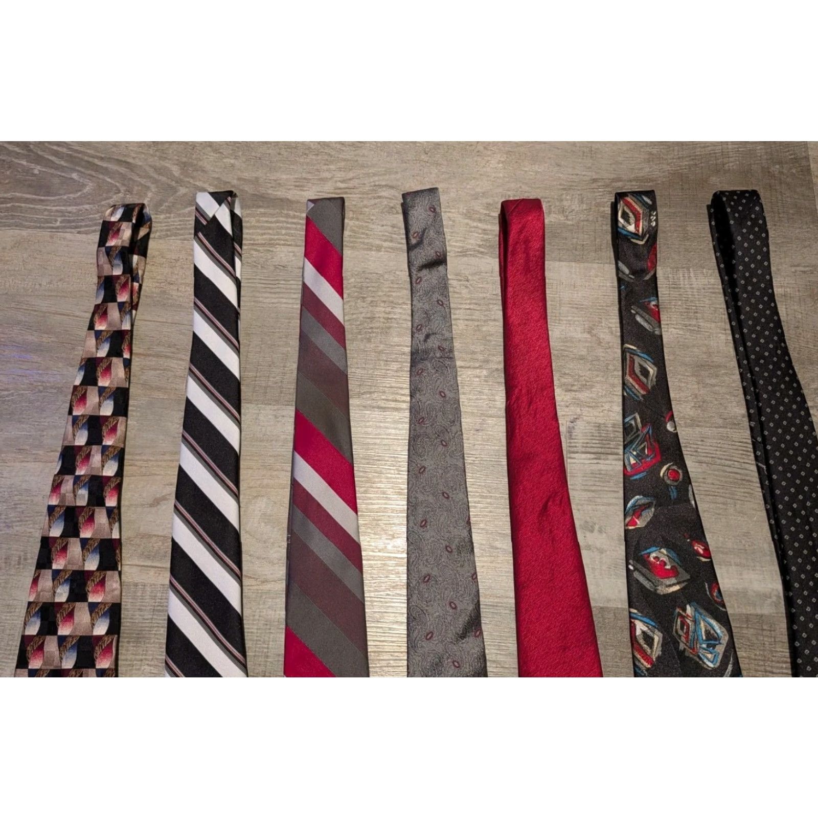 Oscar De La Renta VINTAGE Oscar de la Renta Tie Geometric Blue Multiple Silk Poly Striped Ties Lot of 7 Embroidered Clip-On Adjustable Men Classic 57"-60" Size ONE SIZE - 6 Thumbnail